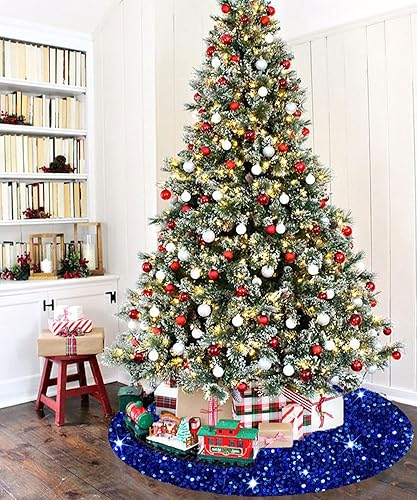Miniatura 5 de FANPROMS Falda azul para árbol de Navidad de 21 pulgadas, falda de árbol de Navidad con lentejuelas, cubierta de base de árbol de terciopelo