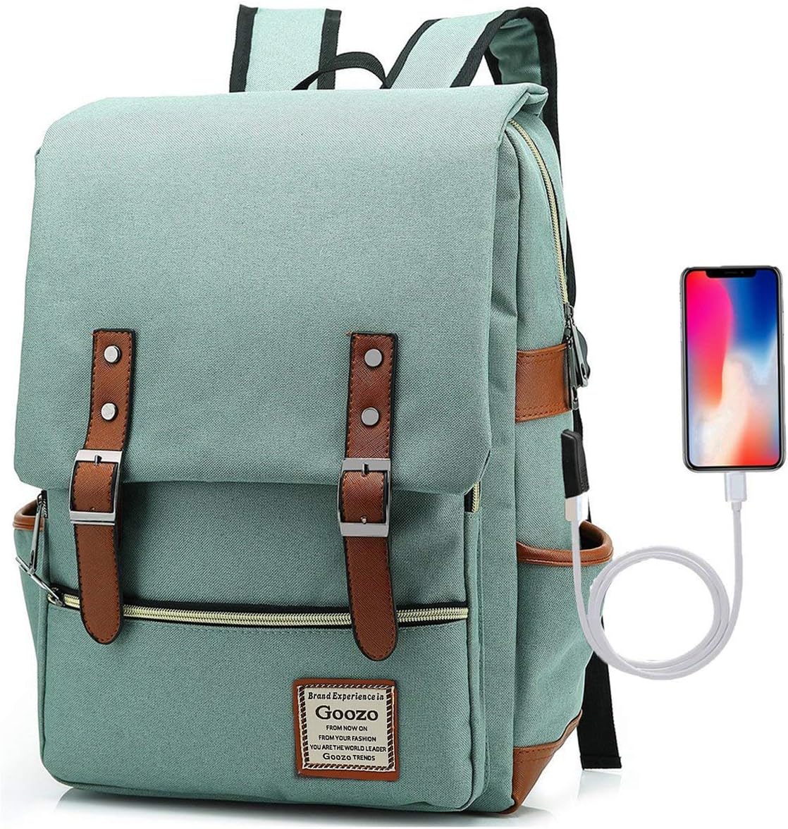 Laptop Backpack with USB Charging Port for Women Men to 15.6 Inch Notebook Vintage Water Resistant Travelling Backpack Casual Daypacks School for Men Travel, College, School, Green