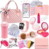 Play Purse for Little Girls&comma; 32PCS Toddler Purse with Pretend Makeup for Kids&comma; Princess Toys Includes Handbag&comma; Phone&comma; Wristwatch&comma; Silk Scarf Kids Toy Purse Birthday Gift for Girls 3 4 5 6 &plus;