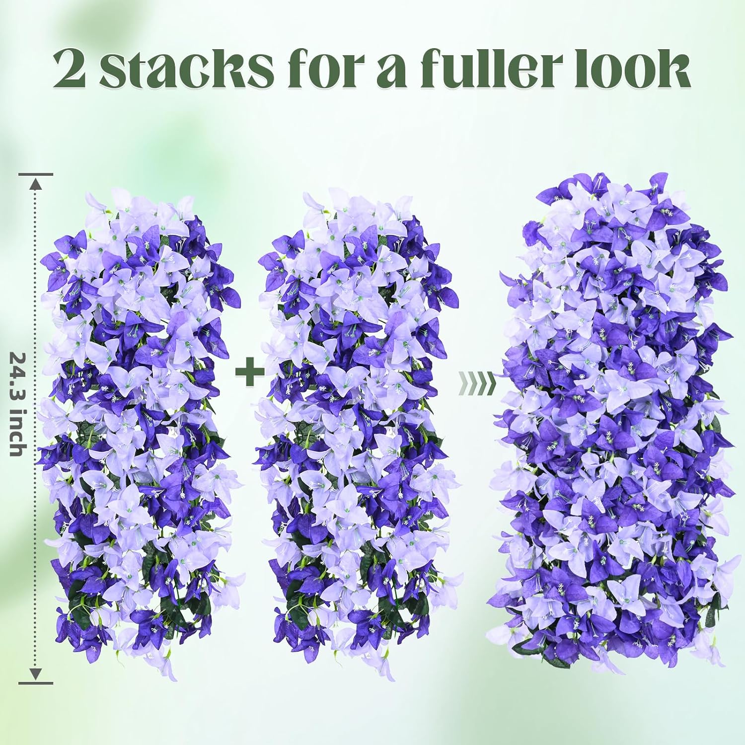Artificial Flowers for Outdoors - 8 Pcs UV Resistant Realistic Faux Silk Bougainvillea Flowers, Fake Hanging Plants for Porch Patio Balcony Decoration (White & Purple)