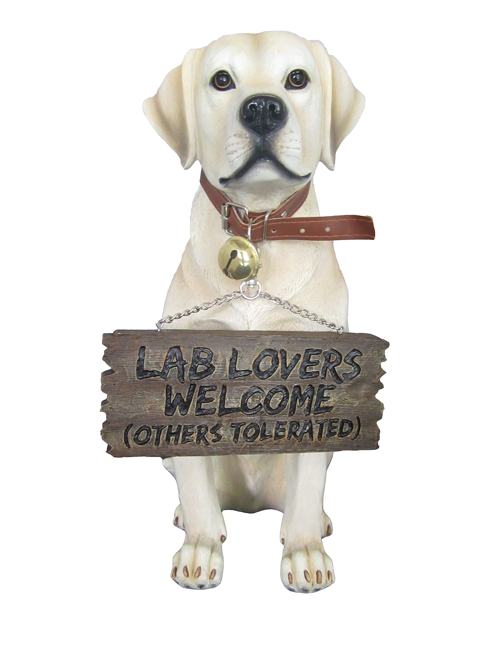 DWK-HD37476 - Labrador Retriever 14 Inch Puppy Dog with Welcome Sign Statue - Fantastic Detail Hand Painted Sculpture - Lab Art Decor Figurine Bust - Decorative Poly-Resin Outdoor Animal Figure