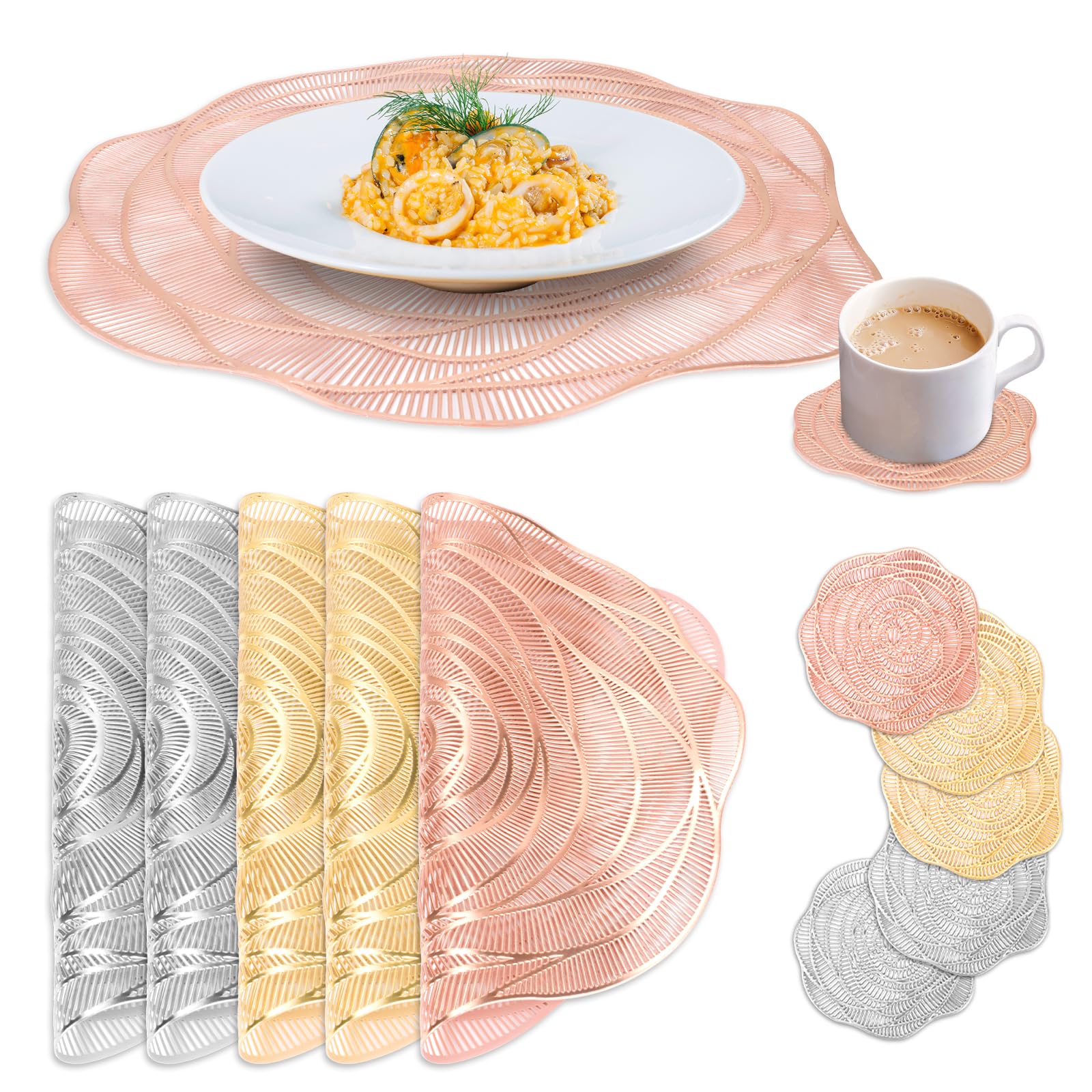 Platzsets Aus PVC – 6er Set, 38x38 Cm, Geflochtenes Rosen-Design, Abwaschbar & Hitzebeständig