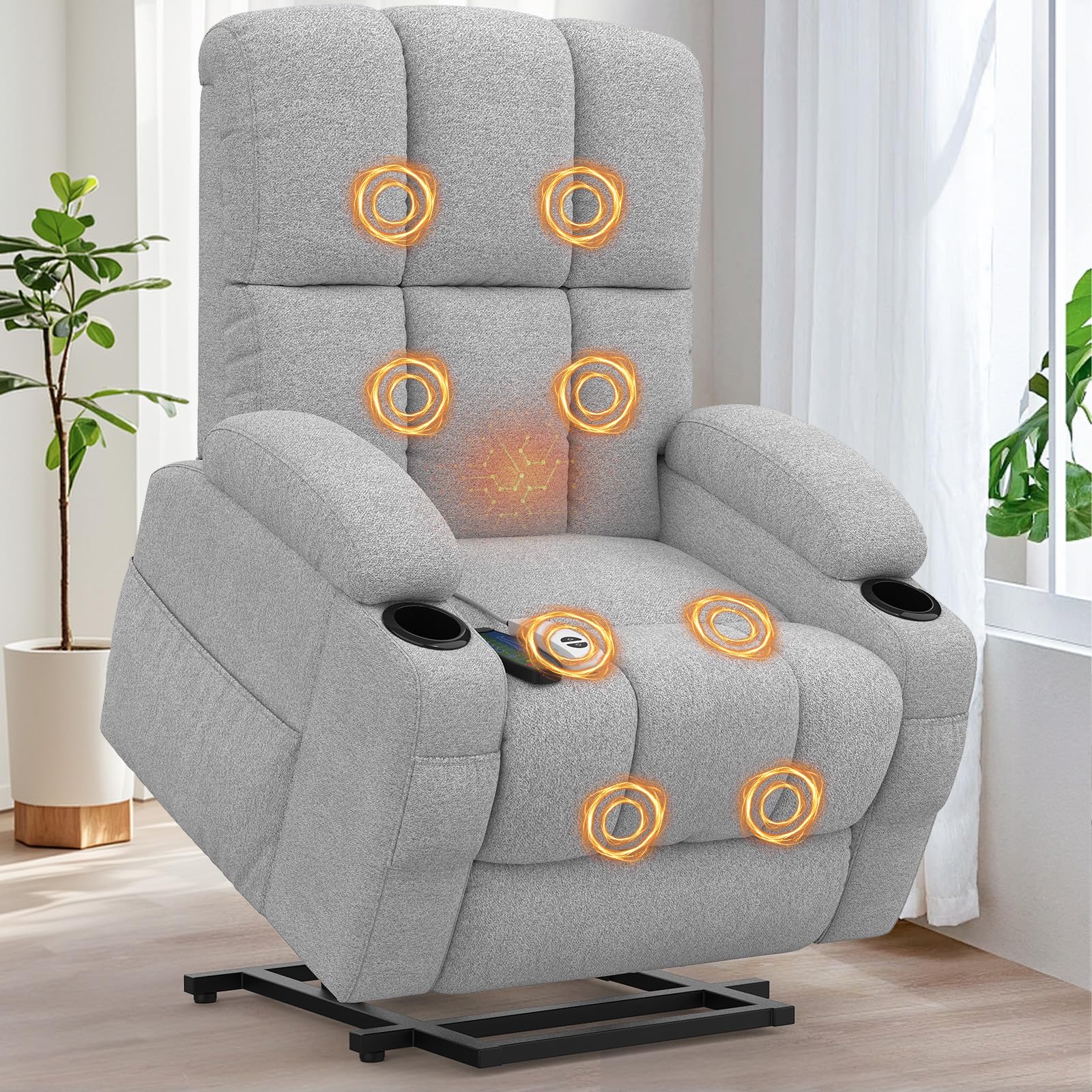 Srfzluxy Relaxsessel Massagesessel Elektrisch Verstellbar Fernsehsessel mit Liegefunktion Massage Wärmefunktion, TYP C&USB-Anschlüsse, 4 Seitentaschen 2 Getränkehalter, Lesesessel TV Sessel Wohnzimmer