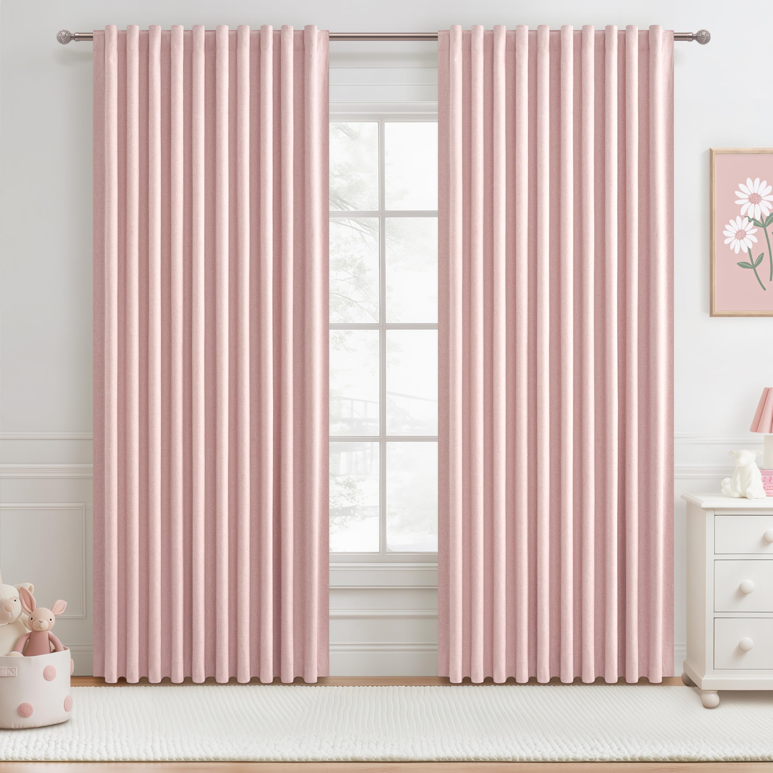 Cute Baby Pink Extra Wide Curtains 70 Inches Wide for Grils Bedroom 2 Panels Set,Heavy Duty Pleated 84 Inch Long Linen Blackout Sliding Door Large Window Thermal Privacy Drapes(70"Wx84"Lx2 BabyPink) โ image 1