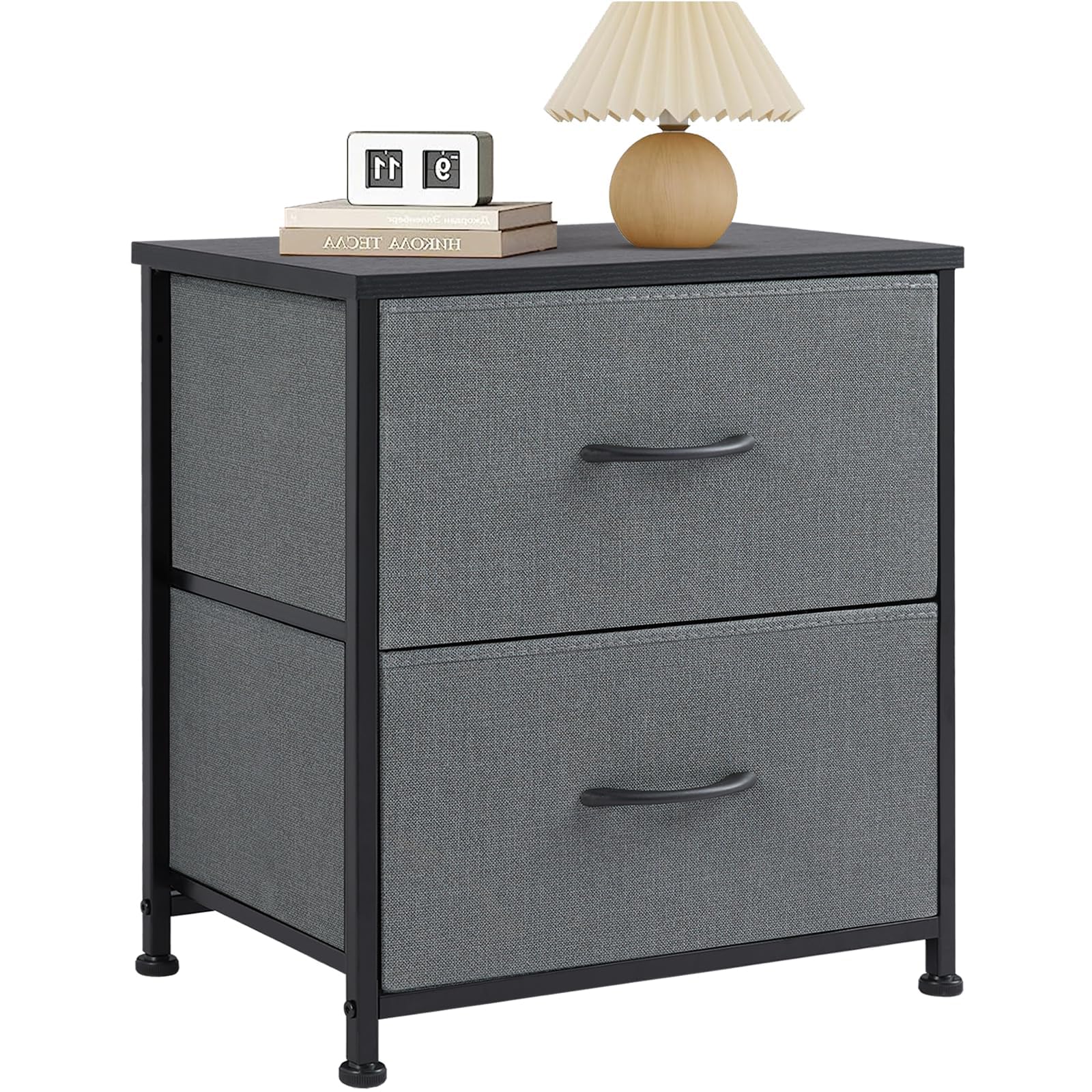 Sweetcrispy Nightstand with 2 Drawers, End Tables Bedside Side Table with Storage Kids Night Stand with Fabric Bins, Wooden Top Small Dresser for Bedroom Closet, College Dorm