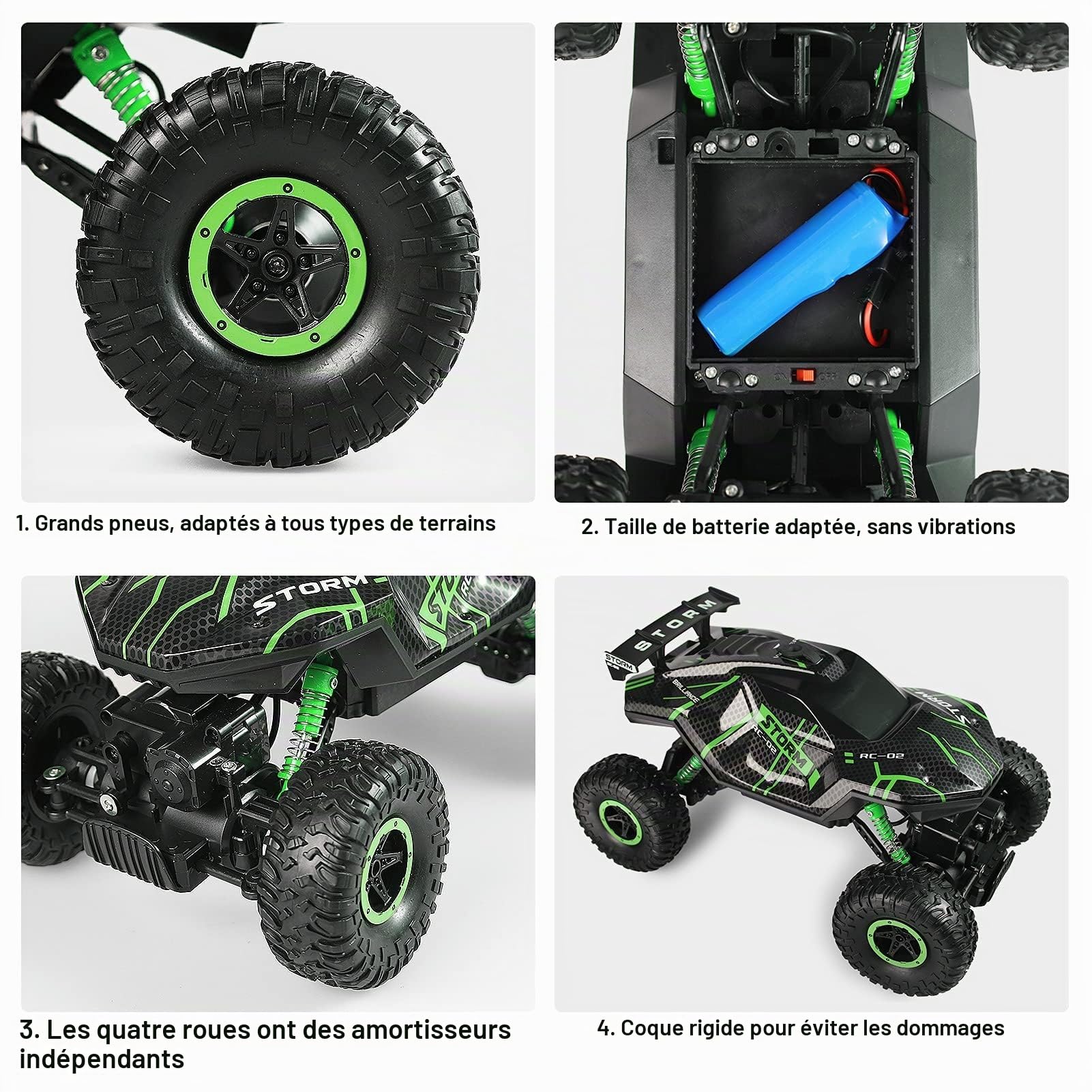 Herefun Voiture Telecommandé, 2.4GHz RC Voiture avec Lumière LED, Voitures Radiocommandées, 4WD Haute Vitesse RC Off Road Voiture Jouet pour Enfants Adulte d'anniversaire Cadeau (Vert)