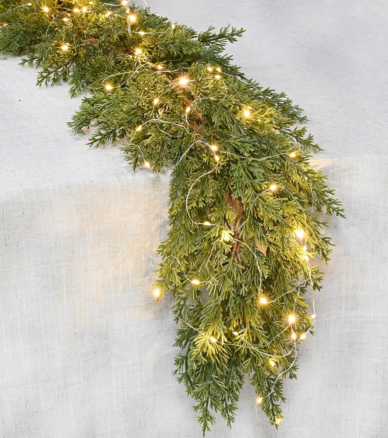 DearHouse 9Ft Artificial Christmas Pine Garland with 100LED Lights, Winter Greenery Garland for Holiday Season Mantel Fireplace Table Runner Centerpiece Decoration - Image 3