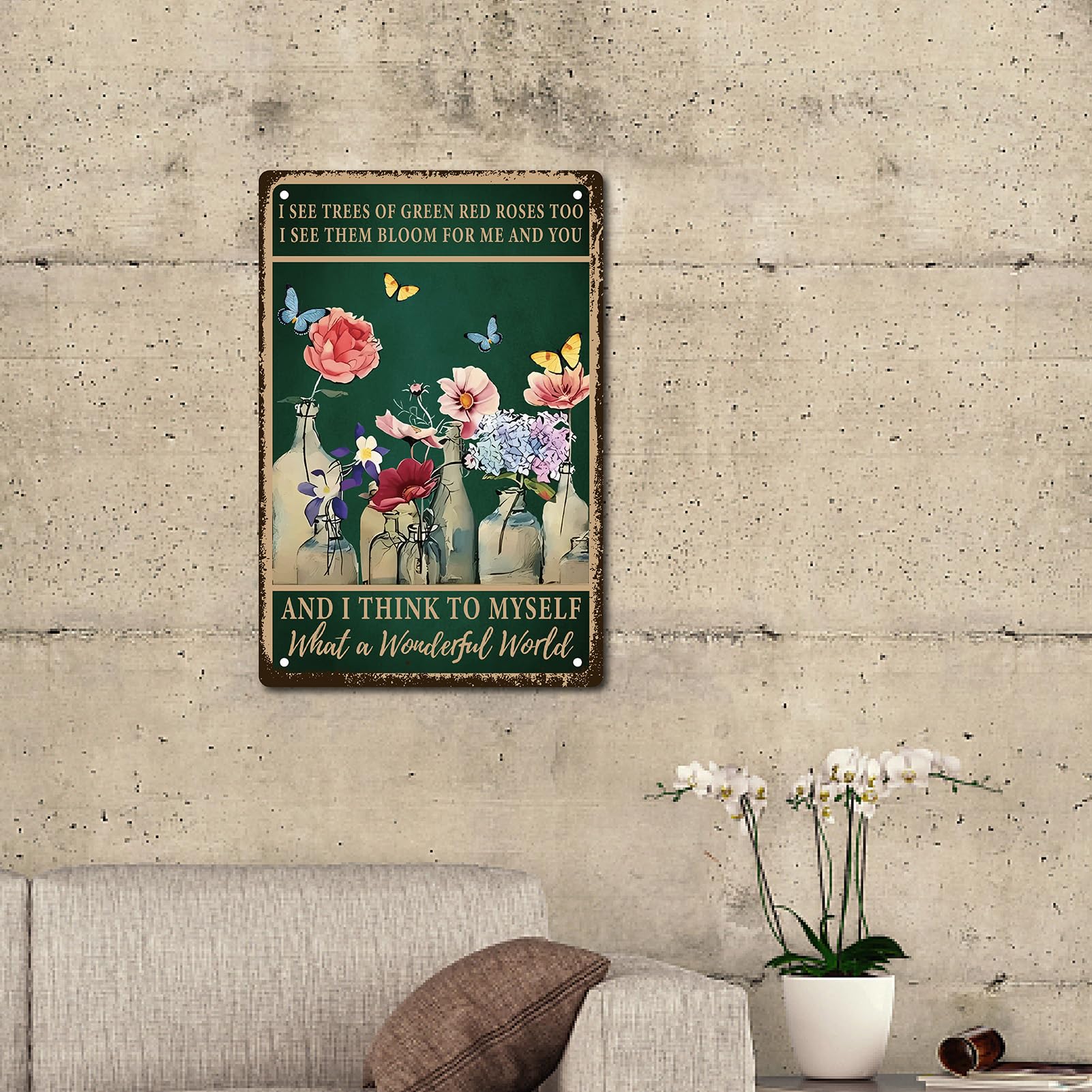 CREATCABIN Fiori Targhe in Metallo Farfalla Targa in Metallo Targhe Vintage Poster Targa Decor Poster retrò Galleria Stampa Artistica da Parete Vaso Fiore da Appendere Dipinto con Citazioni per