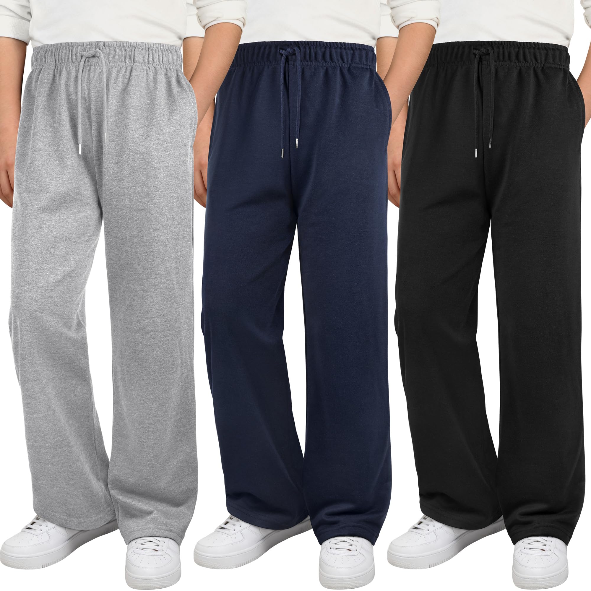 3 Pack Boys Sweatpants Wide Leg Athletic Drawstring