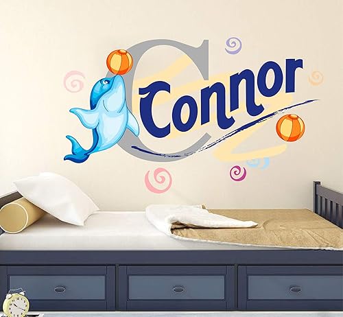 Calcomanía de pared con nombre personalizado, bonito delfín bebé, calcomanía de vinilo para guardería, para el hogar, dormitorio, niños