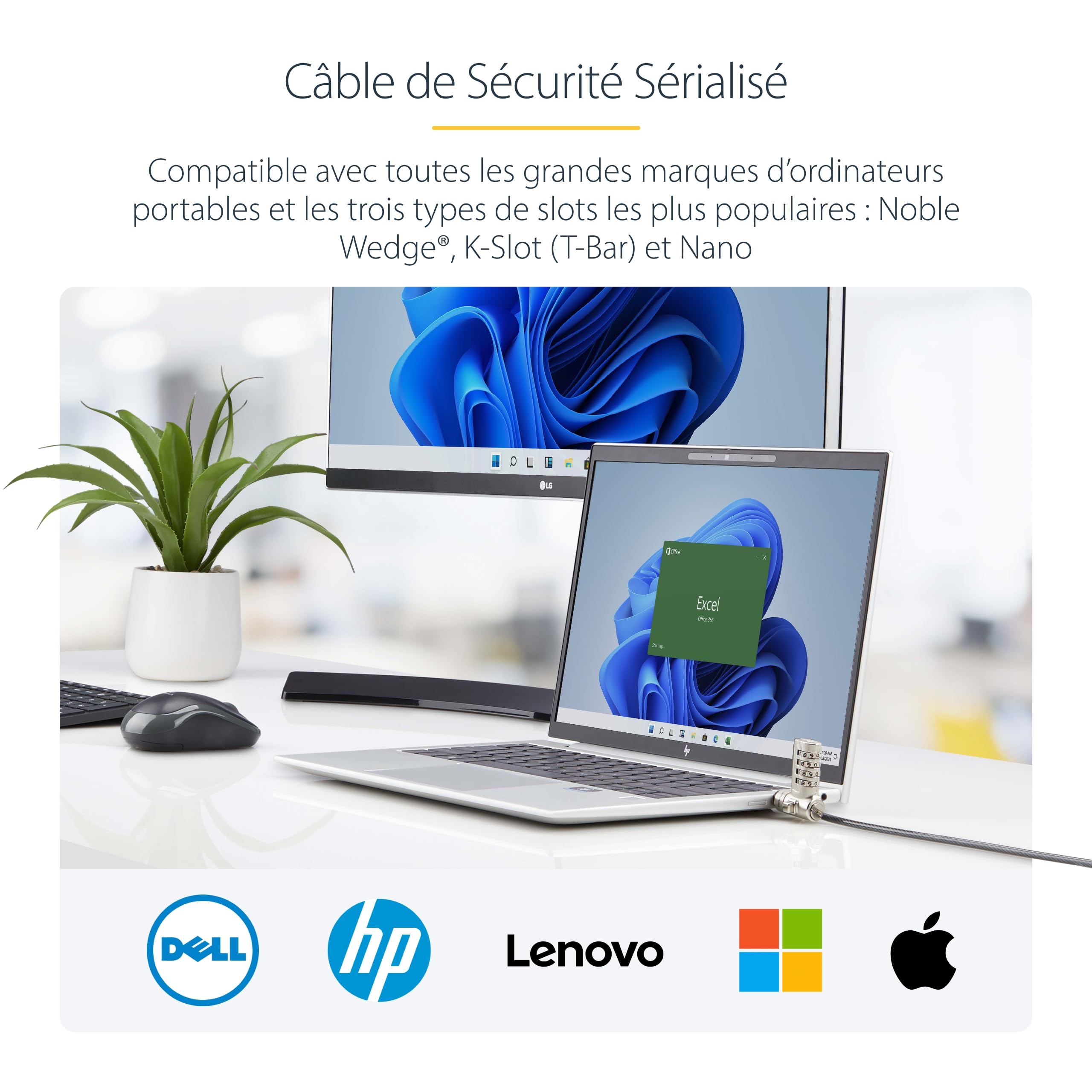 StarTech Antivol Universel pour PC Portable, 2m, Sérialisé, Lot de 25