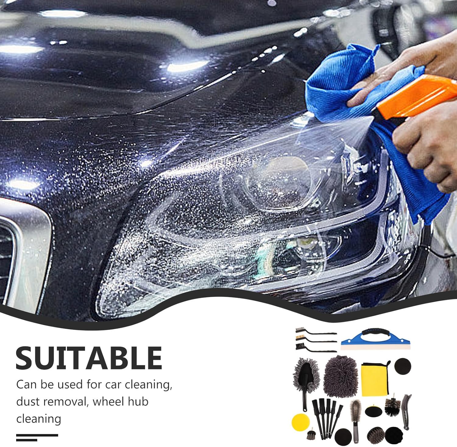SOLUSTRE 23pcs Car Detailing Brush Set with Wheel Rim Cleaner, Interior Duster, and Tire Brush Kit for Automotive and Motorcycle Cleaning