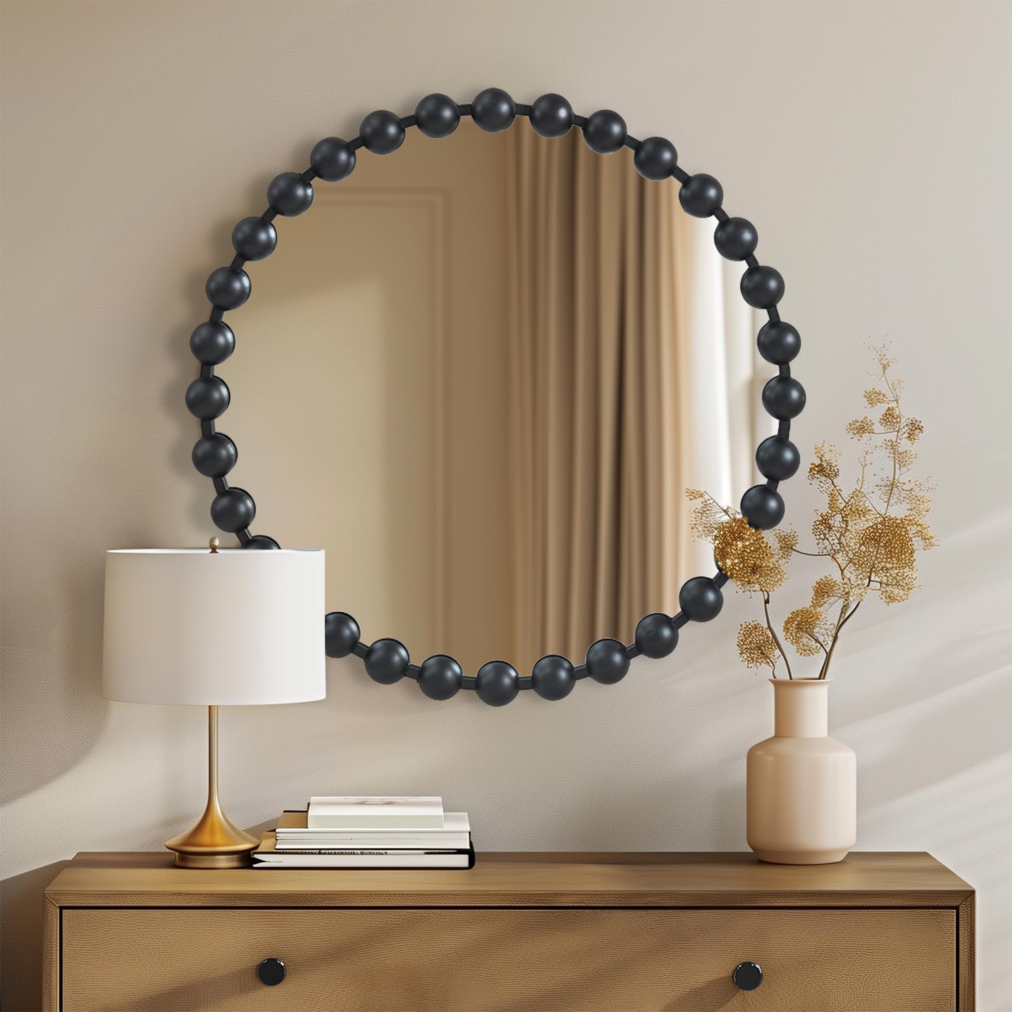 Madison Park Round Mirror, Metal Frame Circle Mirror 27 inch, Wall Art Decor Mounted Hanging for Entryway, Bathroom, hallway, Living Room, Vanity, Marlowe, Black