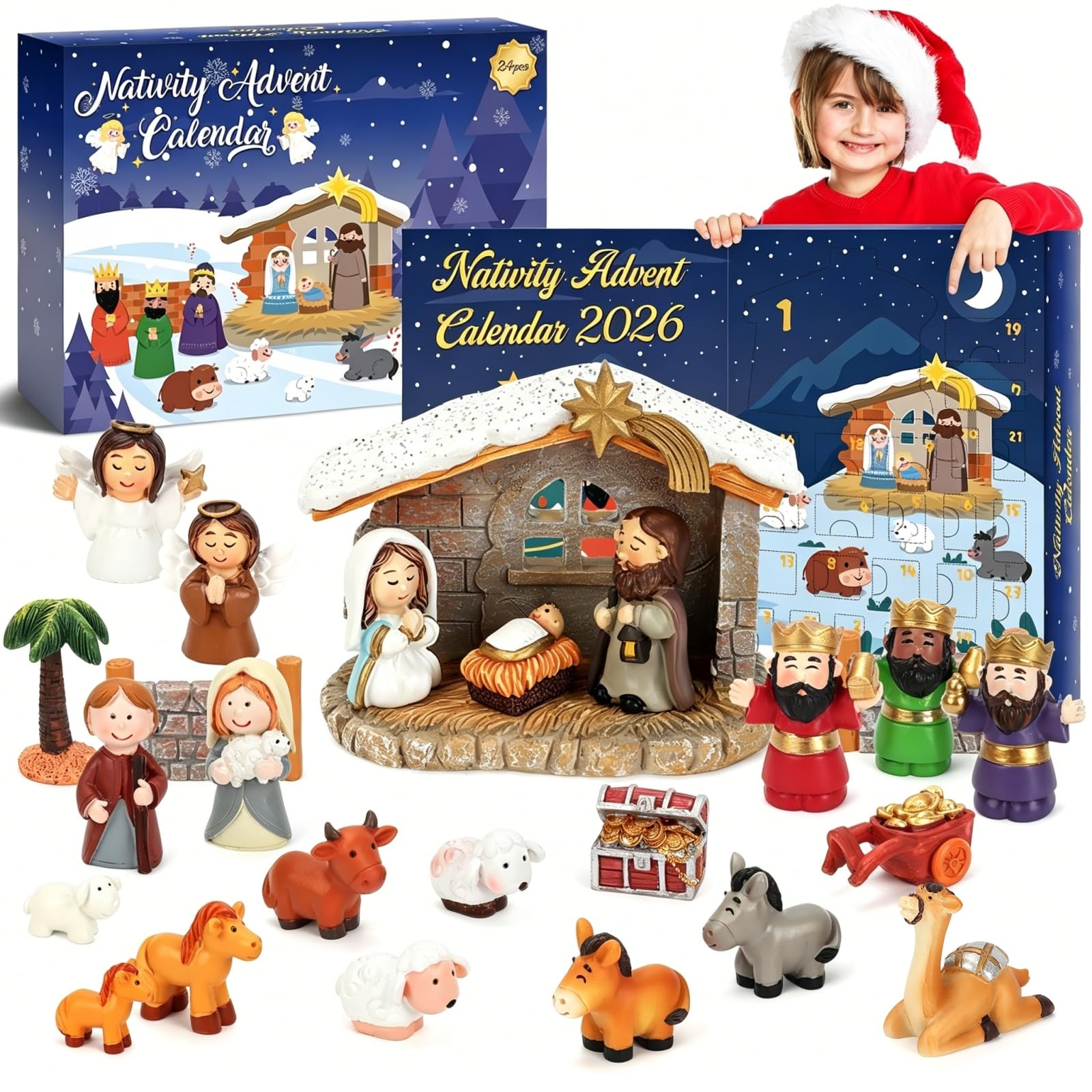 Calendario dell'avvento 2024 per bambini, set di 24 giorni di presepe per bambini, calendario dell'avvento per bambini, ragazzi, ragazze, calendario del conto alla rovescia di Natale, regali per