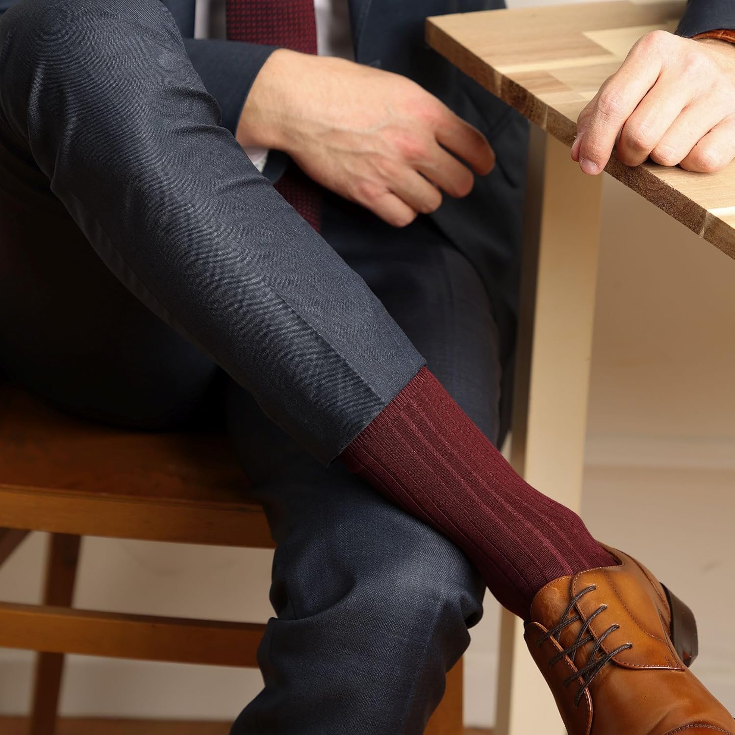 Men’s Dress Socks – Premium Mercerized Cotton, Ribbed Texture, Rich Colors, Crew Socks, Size 8.5–12.5, Gift Box