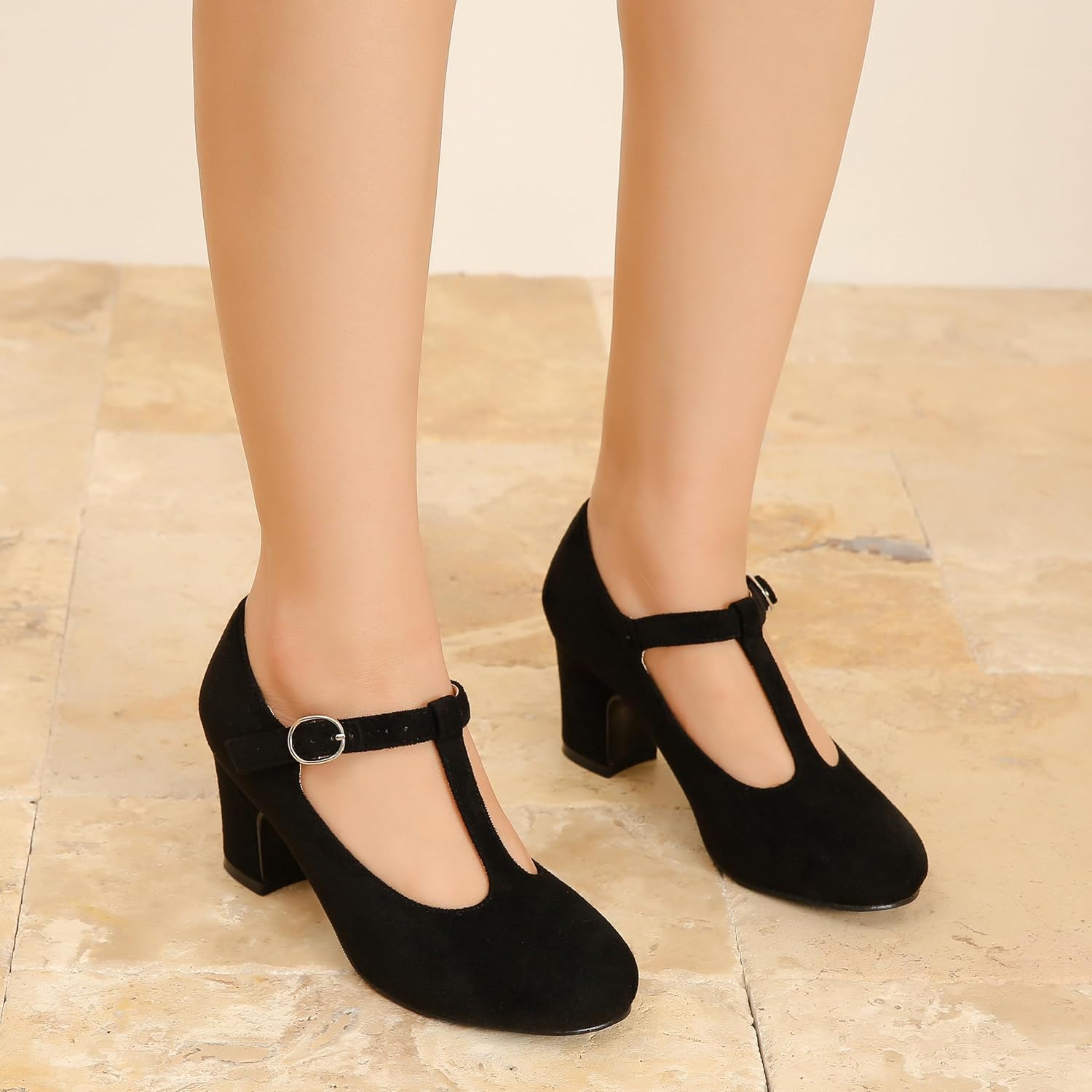 Women's T-Strap Mary Jane Pumps, 2.56 Inch Block Heel, Round Toe Dress Shoes - Image 2