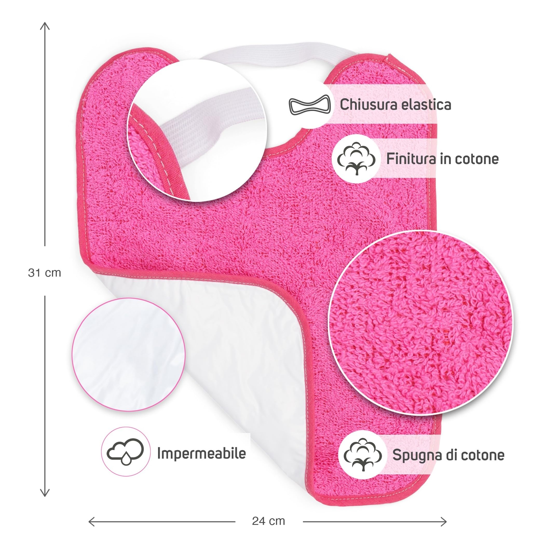 Bavaglini Impermeabili 4 Pezzi 90% Cotone 10% Poliestere 24x31 cm per Bambini 1 Anno