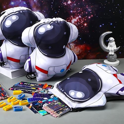 Miniatura 3 de 12 bolsas de recuerdo de fiesta con temática del espacio exterior, bolsas con cordón para decoración de naves espaciales, Blanco, Negro, Astronauta