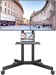 BONTEC Roulement TV Stand, double colonne mobile TV Panier avec support pour 32-75 pouces LCD LED OLED TV, Support de sol réglable en hauteur avec roues, Supports jusqu'à 110 C'est vrai. 360 Roulettes de verrouillage, Gestion des câbles
