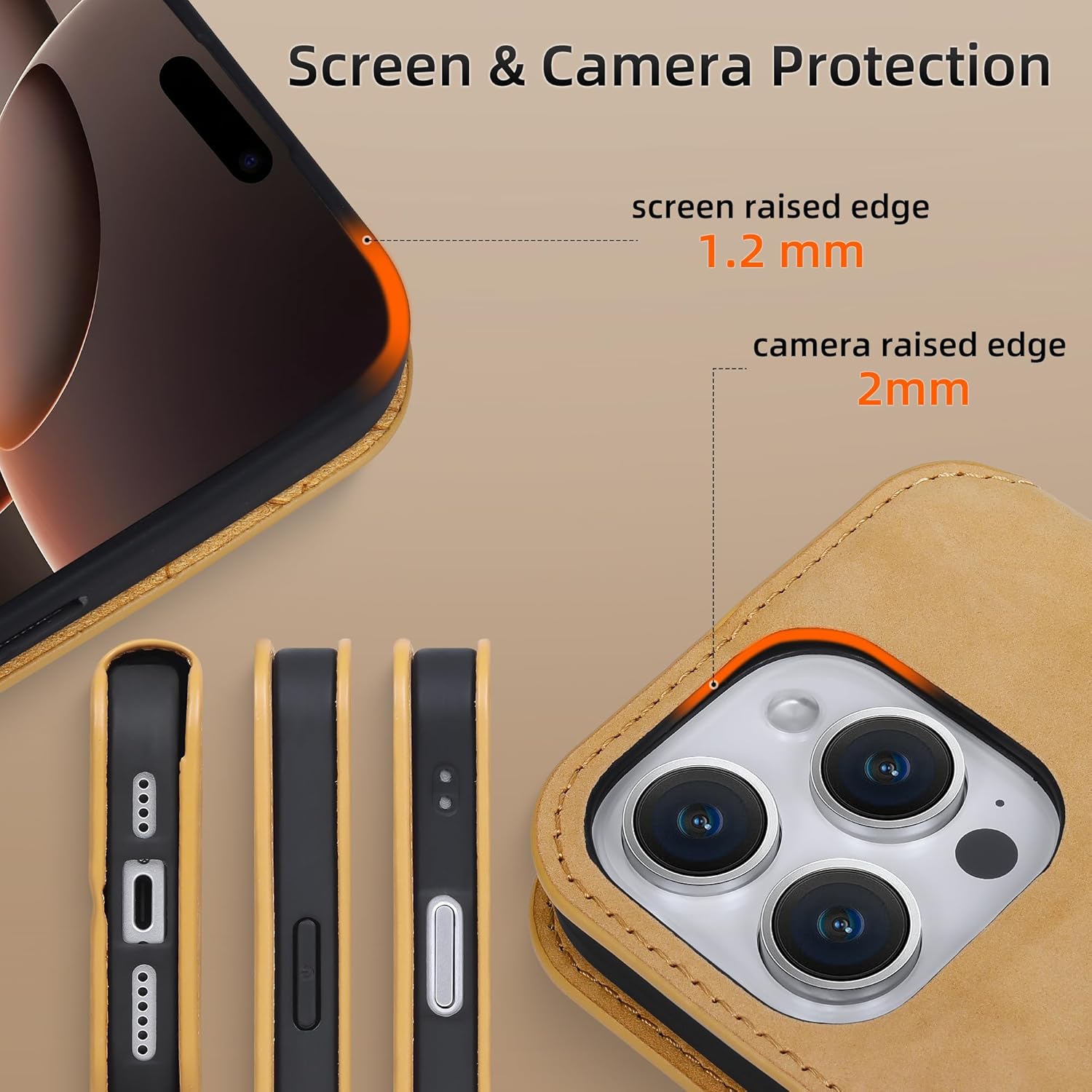 VISOUL Phone Case Wallet for iPhone 16 Pro Max 6.9", Genuine Leather Slim Folio Case with Card Holder Magnetic Soft TPU Flip Cover Compatible with iPhone 16 Pro Max (6.9 inch)-Yellow