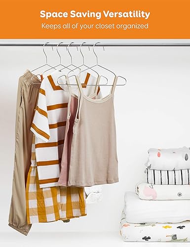 Miniatura 5 de Perchas para bebé, paquete de 50 perchas de acero inoxidable de 12.6 pulgadas para ropa de bebé, resistentes, antideslizantes, ahorran espacio,