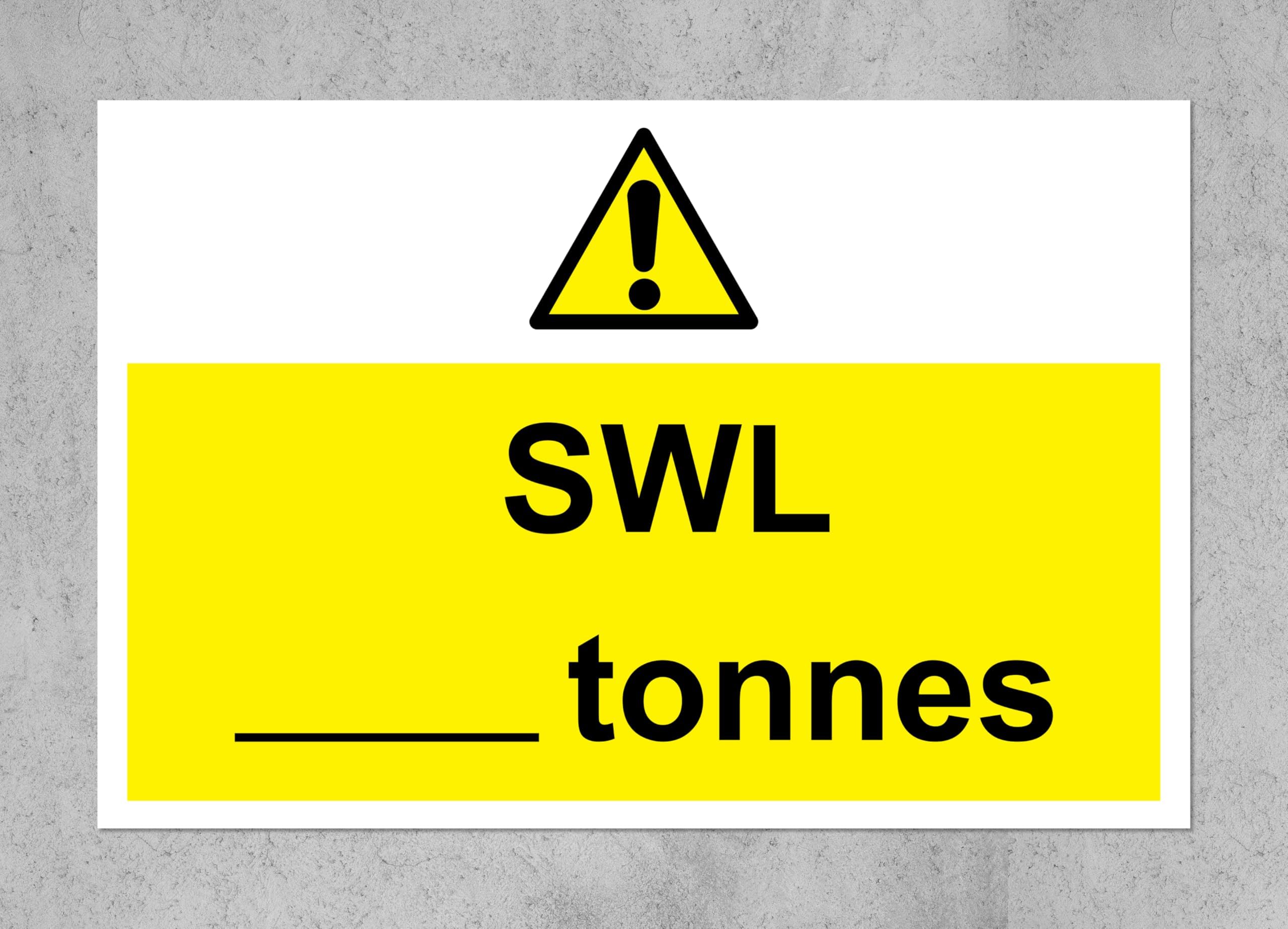 Safe Working Load (Tonnes) safety sign - Self adhesive sticker 150mm x 100mm