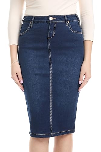 ESTEEZ Women's Slimming Denim Pencil Skirt with Tummy Control Panel