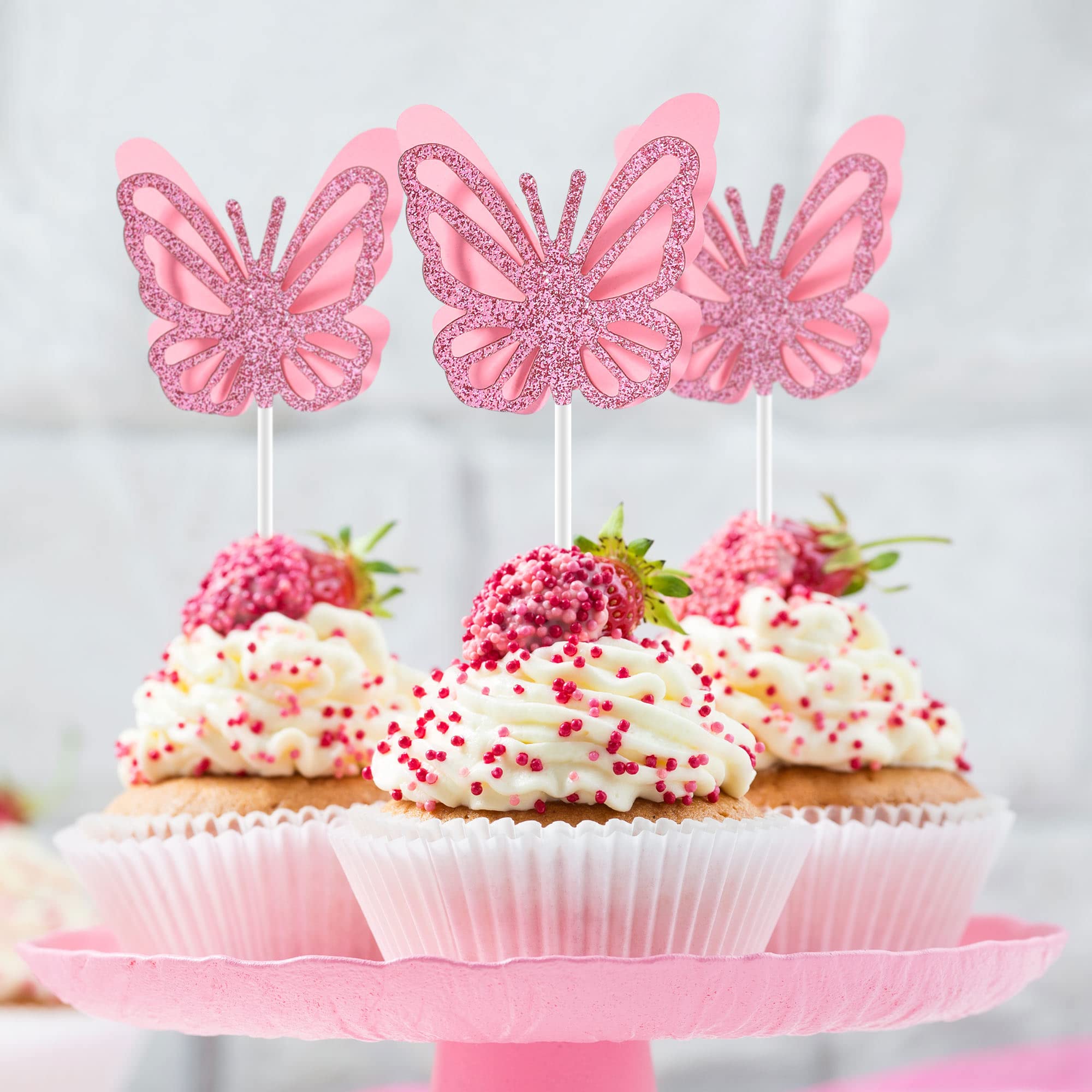 14 Toppers De Mariposa Rosa Comestibles - Para Decorar Tartas Y Cupcakes De Bebé