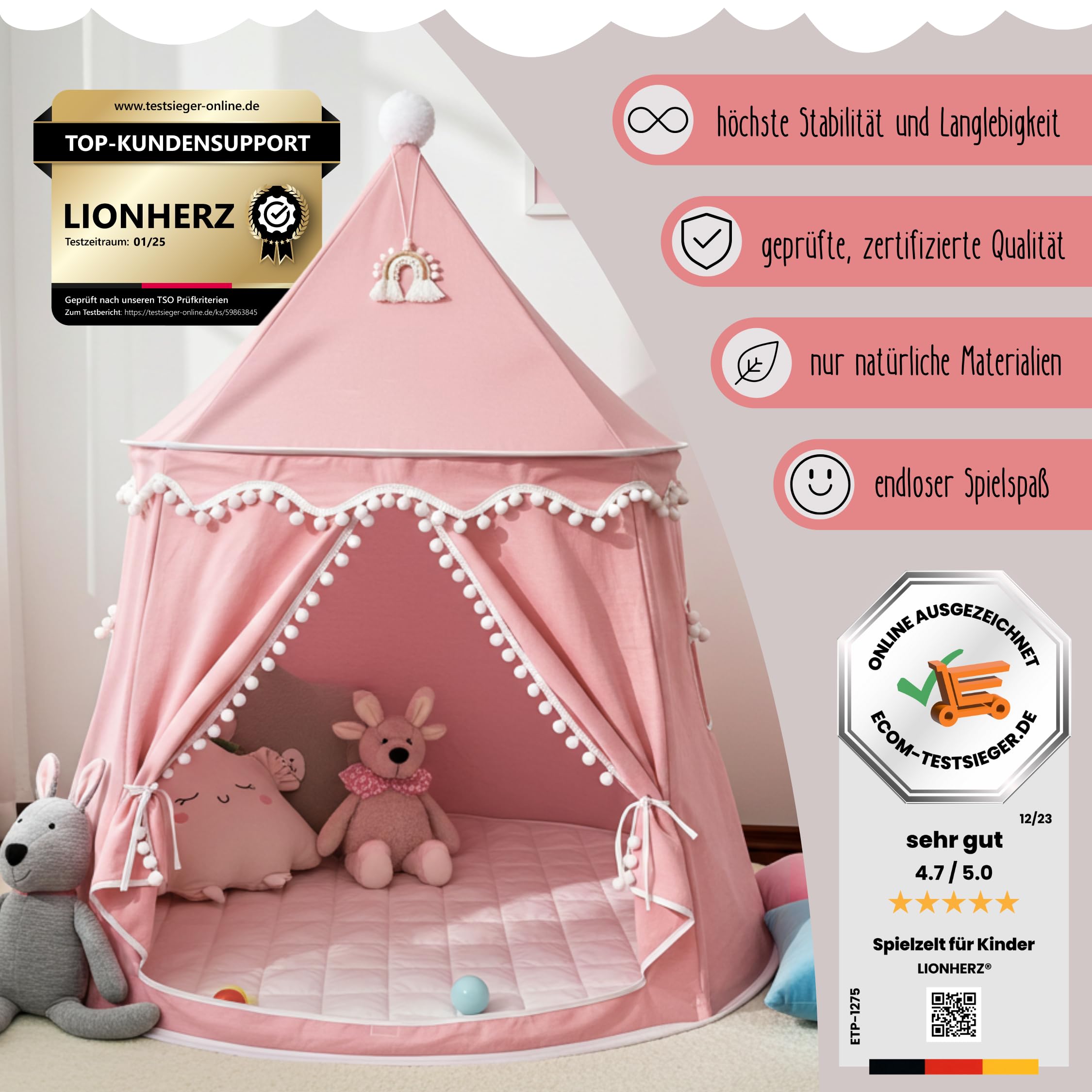 LIONHERZ® DAS ORIGINAL Spielzelt für Kinder, atmungsaktiv aus Baumwolle&Hanf | Prinzenschloss mit Fiberglasstangen, Tasche, Matte und Deko | stabiles Tipi Jungen Indoor (Himmelblau, mit Zubehör
