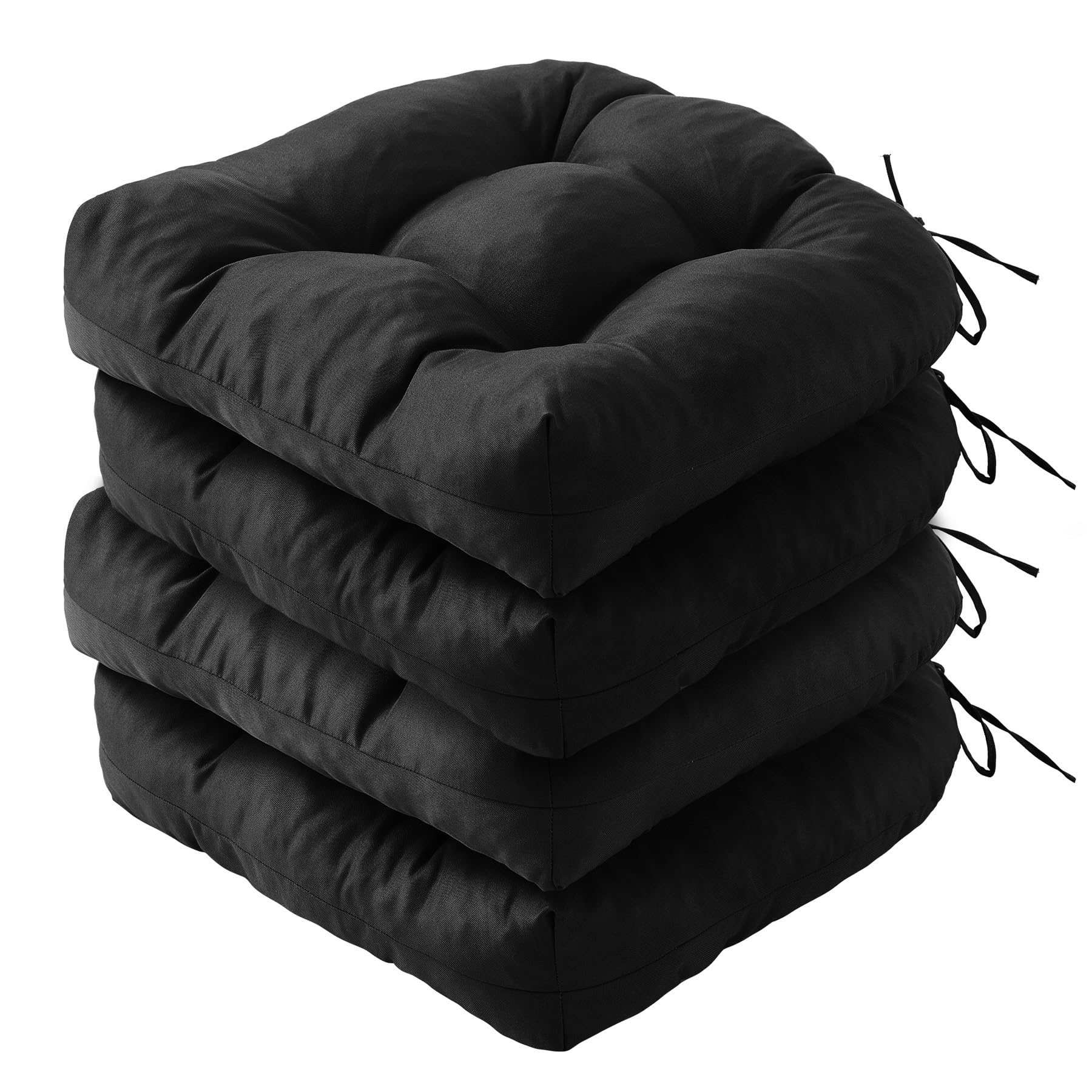 IPYNBAP Outdoor Chair Cushions Set of 4, Patio Chair Cushions with Ties,19x19+5” Tufted Outdoor Seat Cushions, Waterproof Patio Furniture Cushions, Outdoor Dining Chair Pads, Black