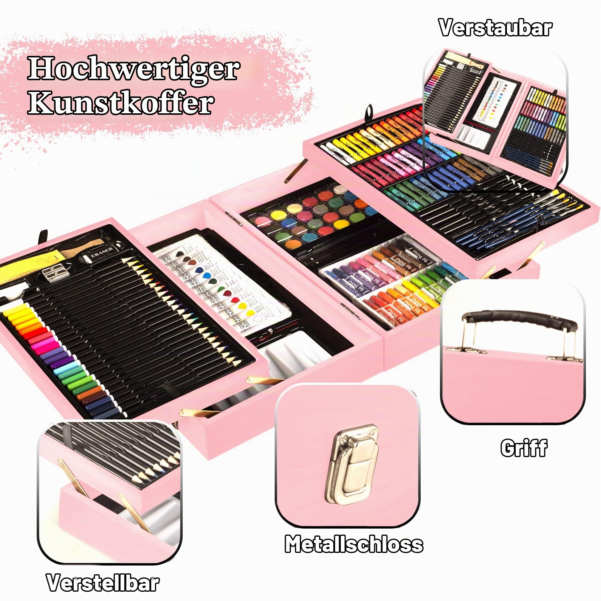 KINSPORY Malkoffer für Kinder, 168-tlg. Malset für Kinder, Malerei set | Kreatives Malset Kinder mit vielfältigen Malutensilien für Kunstkurse, Geschenk für Geburtstage, Feiertage und Weihnachten