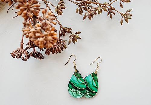Miniatura 8 de Green Earrings for Women with Gold Strands Teardrop Dangle Spring Dangling Wood Statement Jewelry MDF Kelly Lime Handmade by The Painted Pug (Large)