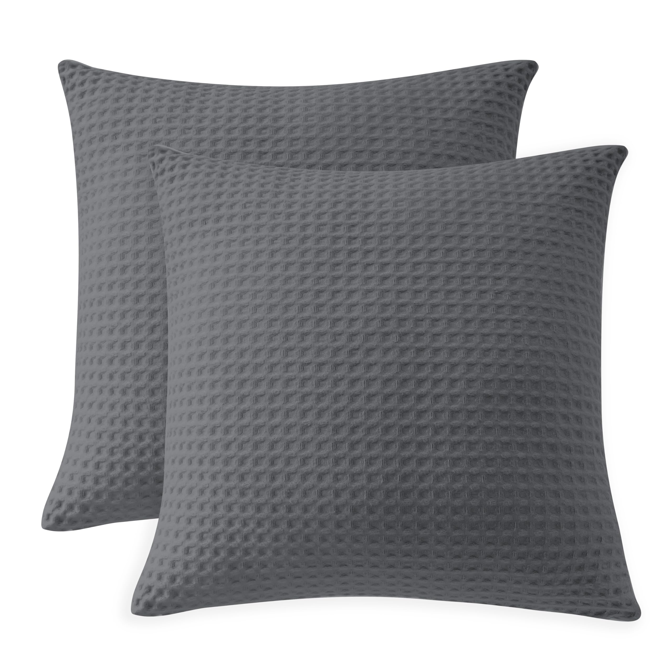 100% Egyptian Cotton 600 TC Waffle Weave Throw Pillow Covers 2 Pack, Ultra Soft Breathable Euro Pillow Shams Covers, Decorative Cushion Covers for Bed Couch Sofa Car, No Insert, Dark Grey, 18" x 18" — image 1