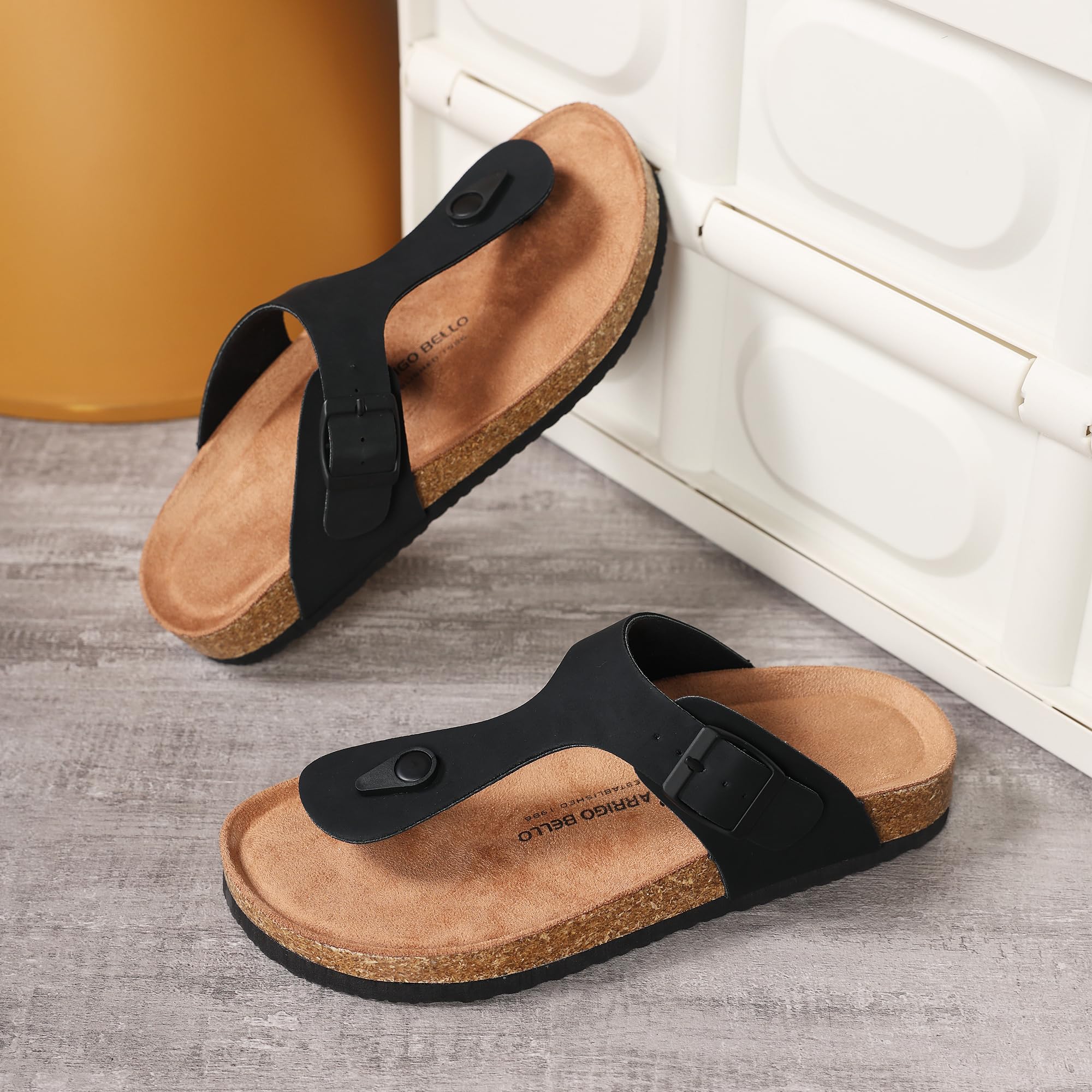 ARRIGO BELLO Tongs pour Homme Femme Cuir et Liège Sandales d'Été avec Orthèse de Soutien Sandales Plage Loisir Antidérapant Été Confortable Chaussons EU 36-46