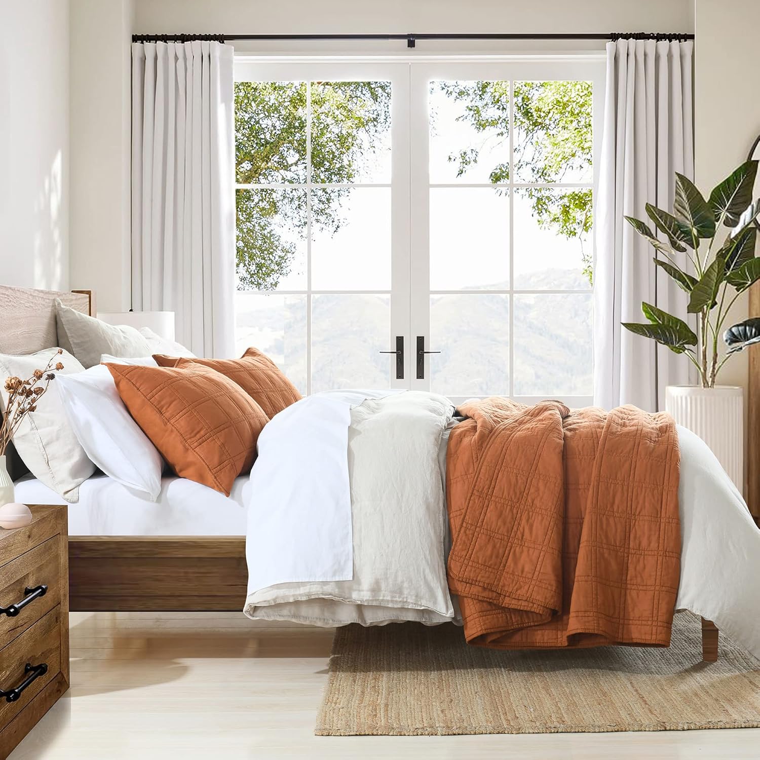 HORIMOTE HOME 100% Cotton Quilt King Size Burnt Orange Bedspread, Pre-Washed 3-Piece Cozy Lightweight Decorative Bedding Cover Coverlet Set with 2 Shams in Geometric Pattern for All Season - Image 5