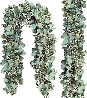 Ouddy Decor 2 Pack Eucalyptus Garland Total 13.1 Ft Lush Silver Dollar L...