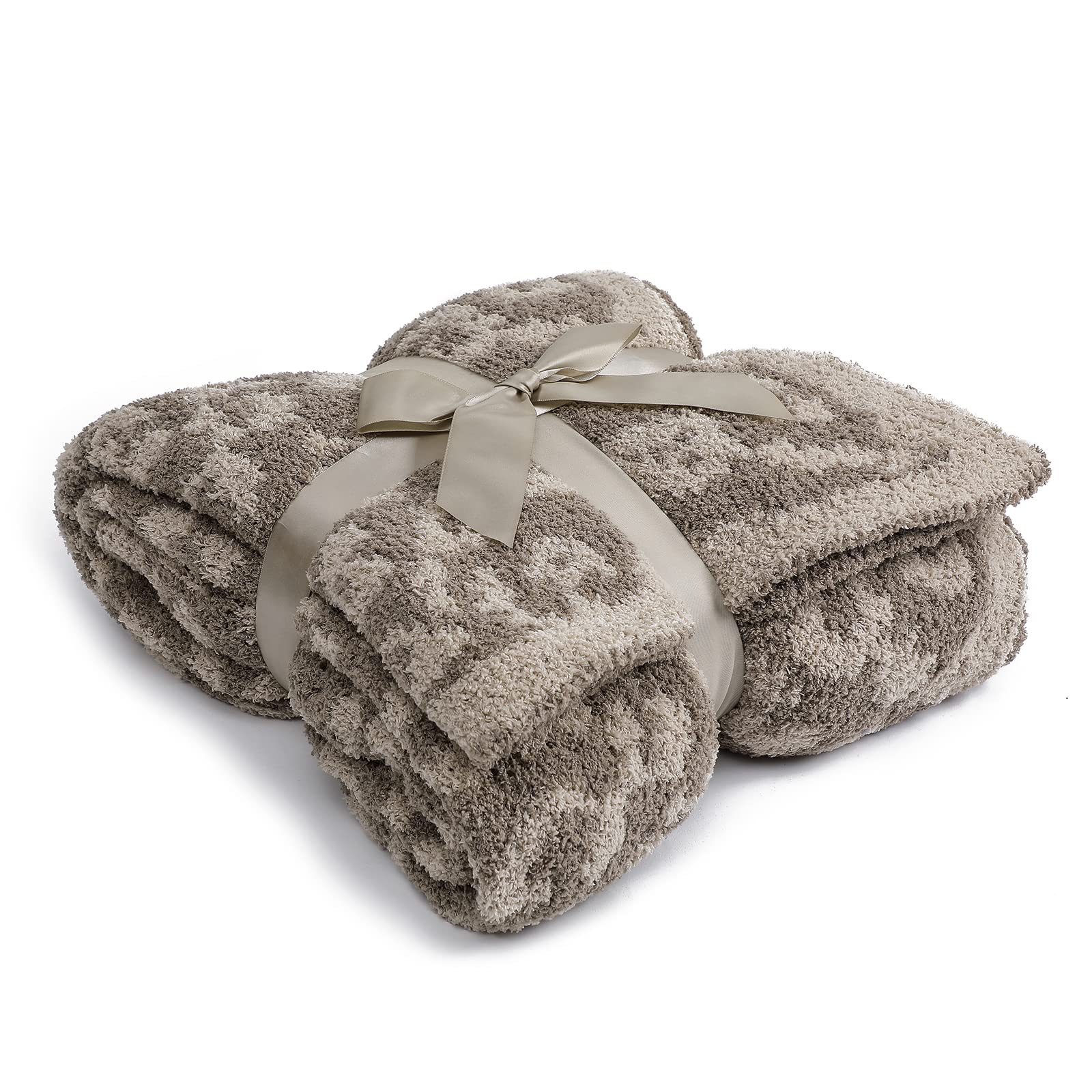 bearberryFuzzy Leopard Knitted Throw Blanket Soft Cozy Warm Microfiber Blanket for Couch Sofa Bed Travel (Linen/Warm Gray, 50"x60")