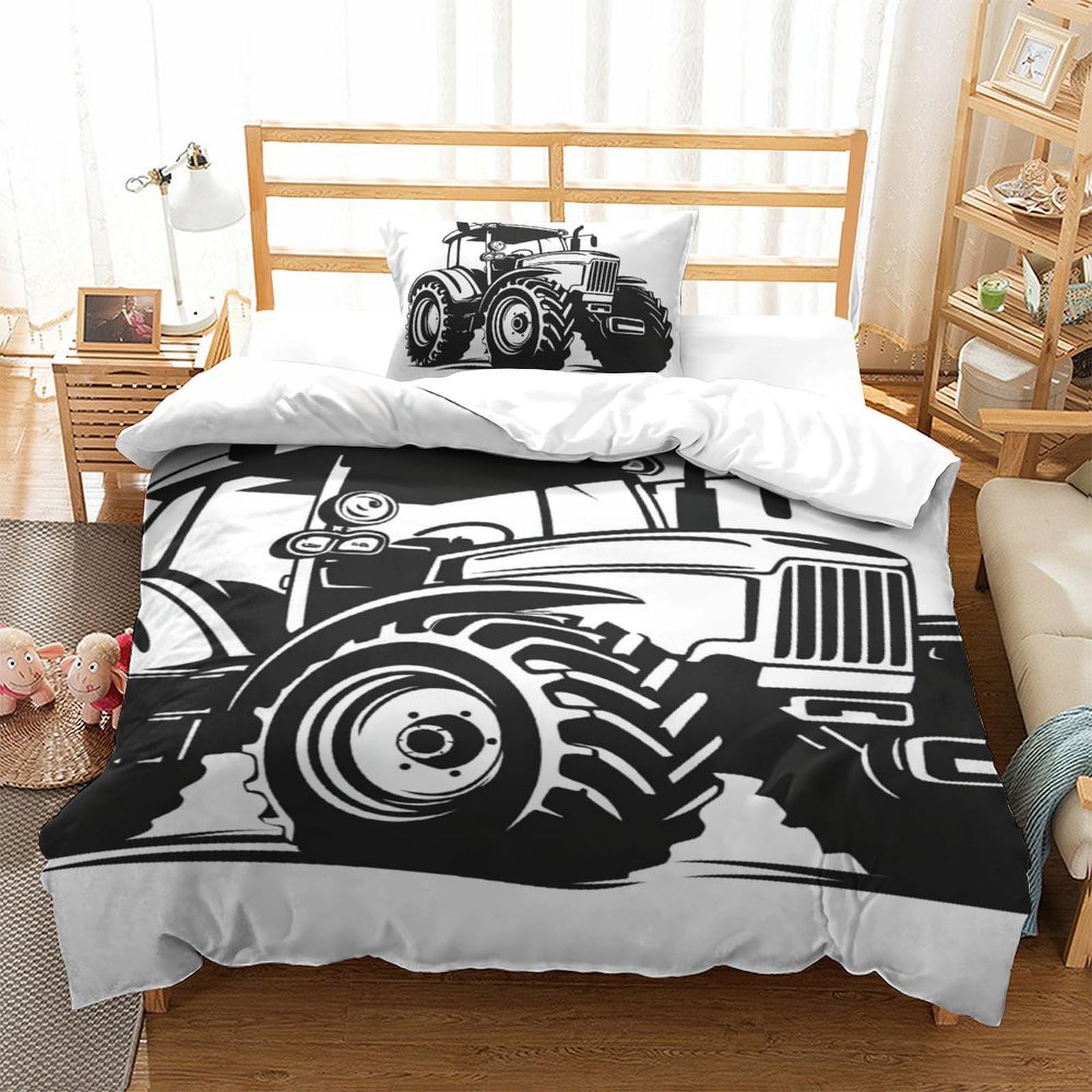 Tracteurs parure de lit 135x200cm avec housse de couette imprimée 3D et taie d'oreiller single