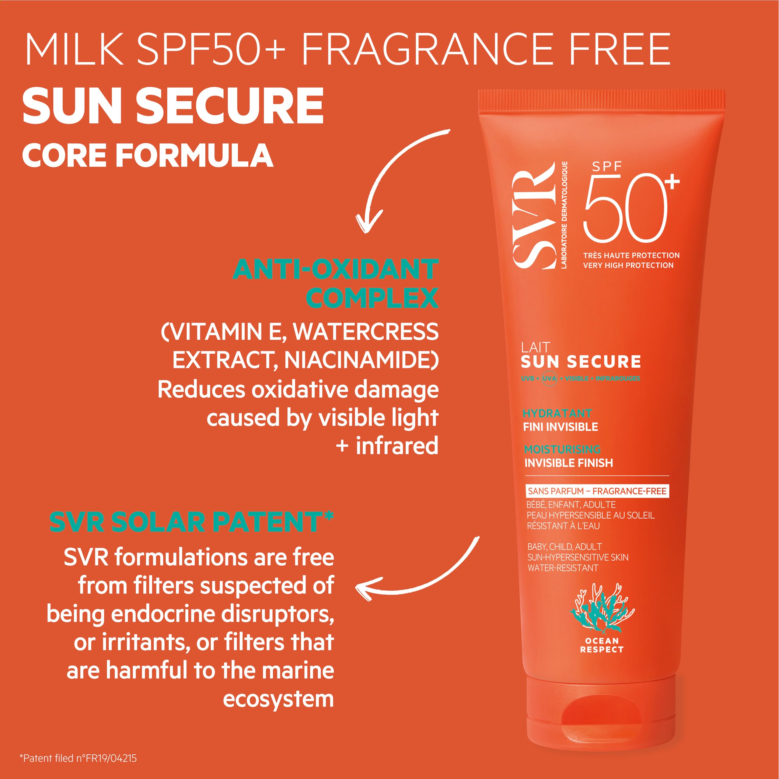 SVR SUN SECURE Face & Body Sunscreen SPF 50+ Milk for All Skin Types Very High UVA/UVB Factor 50 Sun Cream, Non-Greasy - Image 3