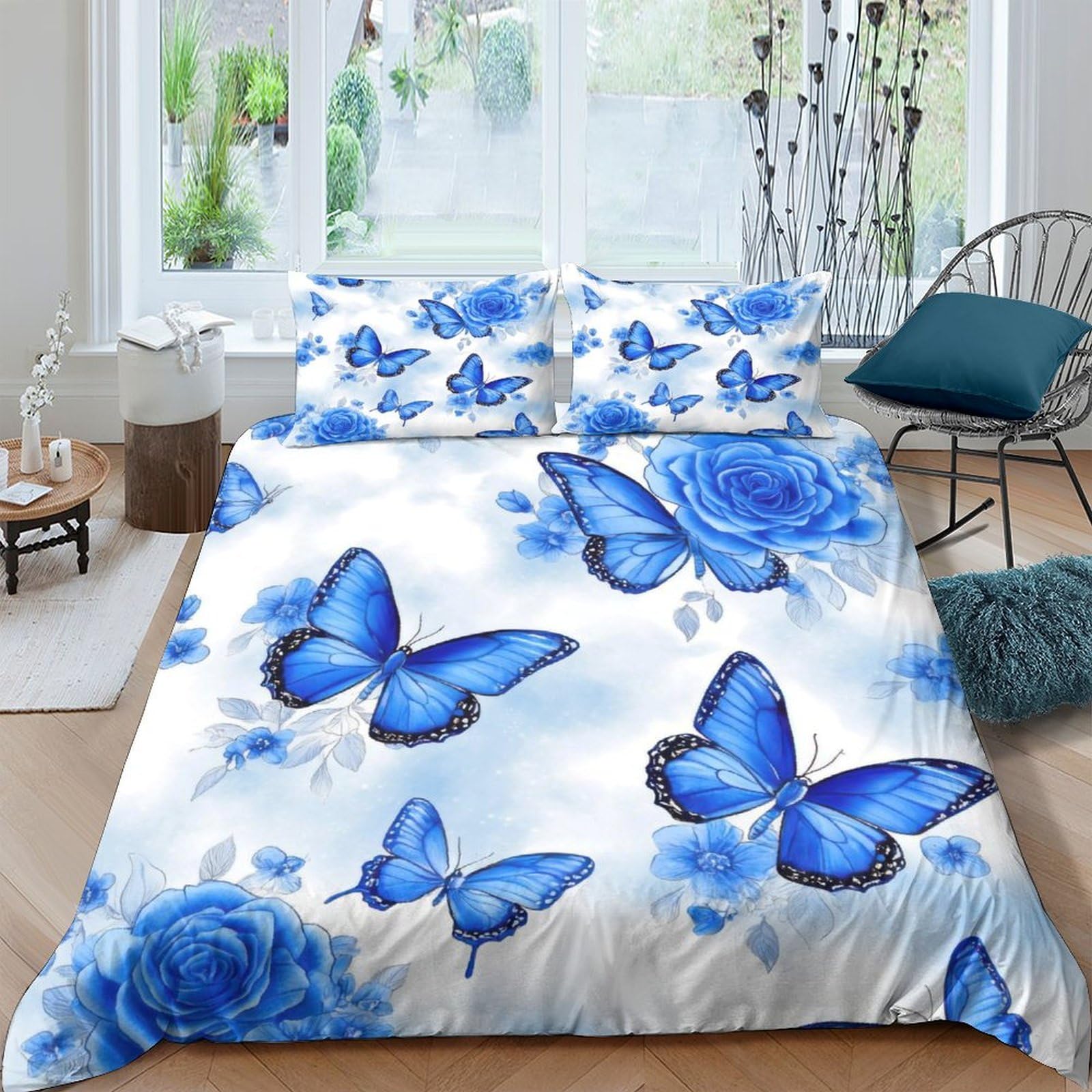 Ctjqhvkz Style-10 3D Printed Blue Butterfly Fitted Sheet Microfiber Soft Mattress Cover For Bedroom Decor, Dorm, Guest Room Protection Single（135X200cm）