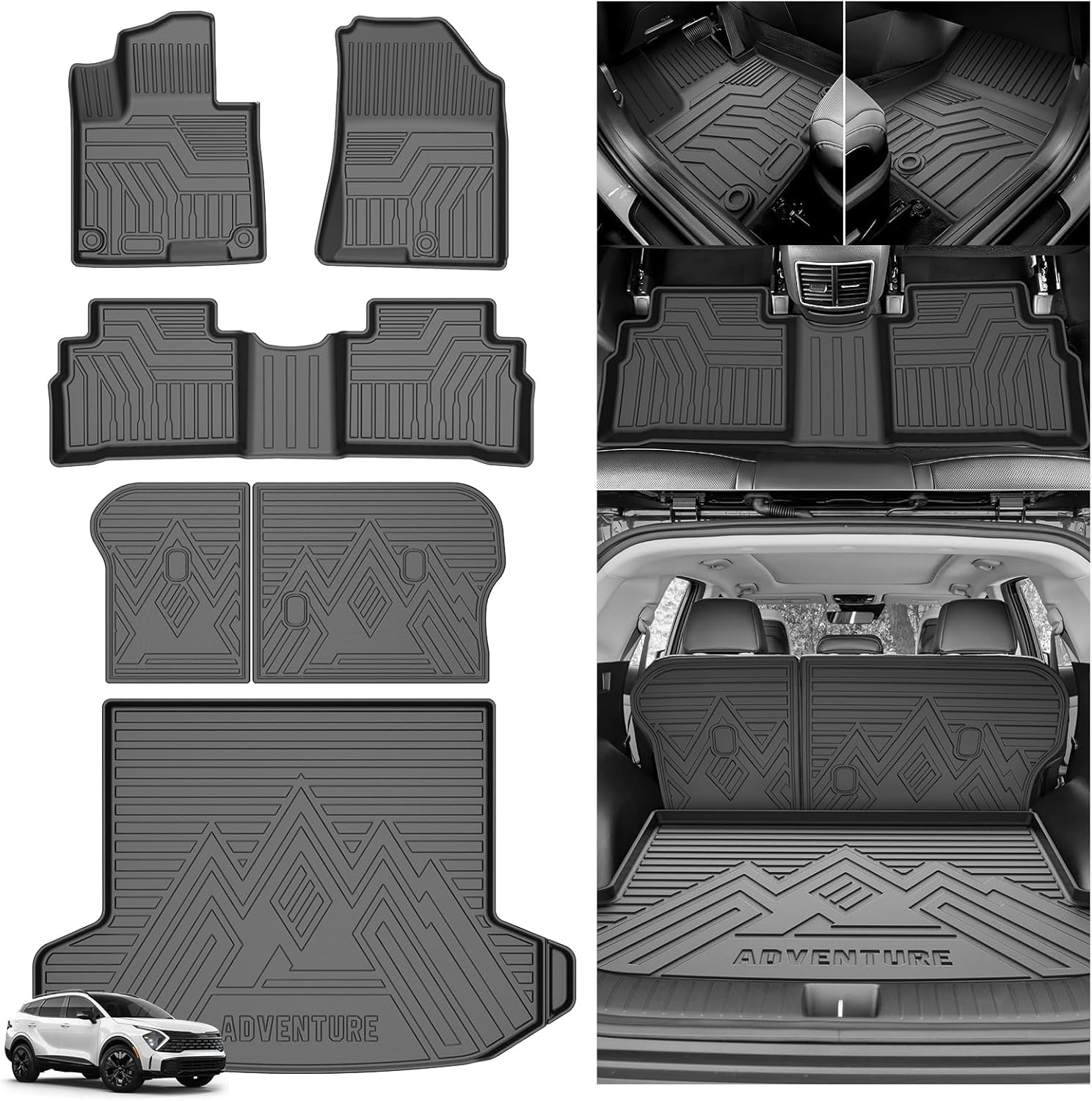 T TGBROS for Kia Sportage Floor Mats 2023-2025 All-Weather Full Set Custom Fit TPE Liners Back Seat Protector Cargo Liner Trunk for Sportage Accessories 6PCS (Not for Hybrid & 2026 SX Prestige)