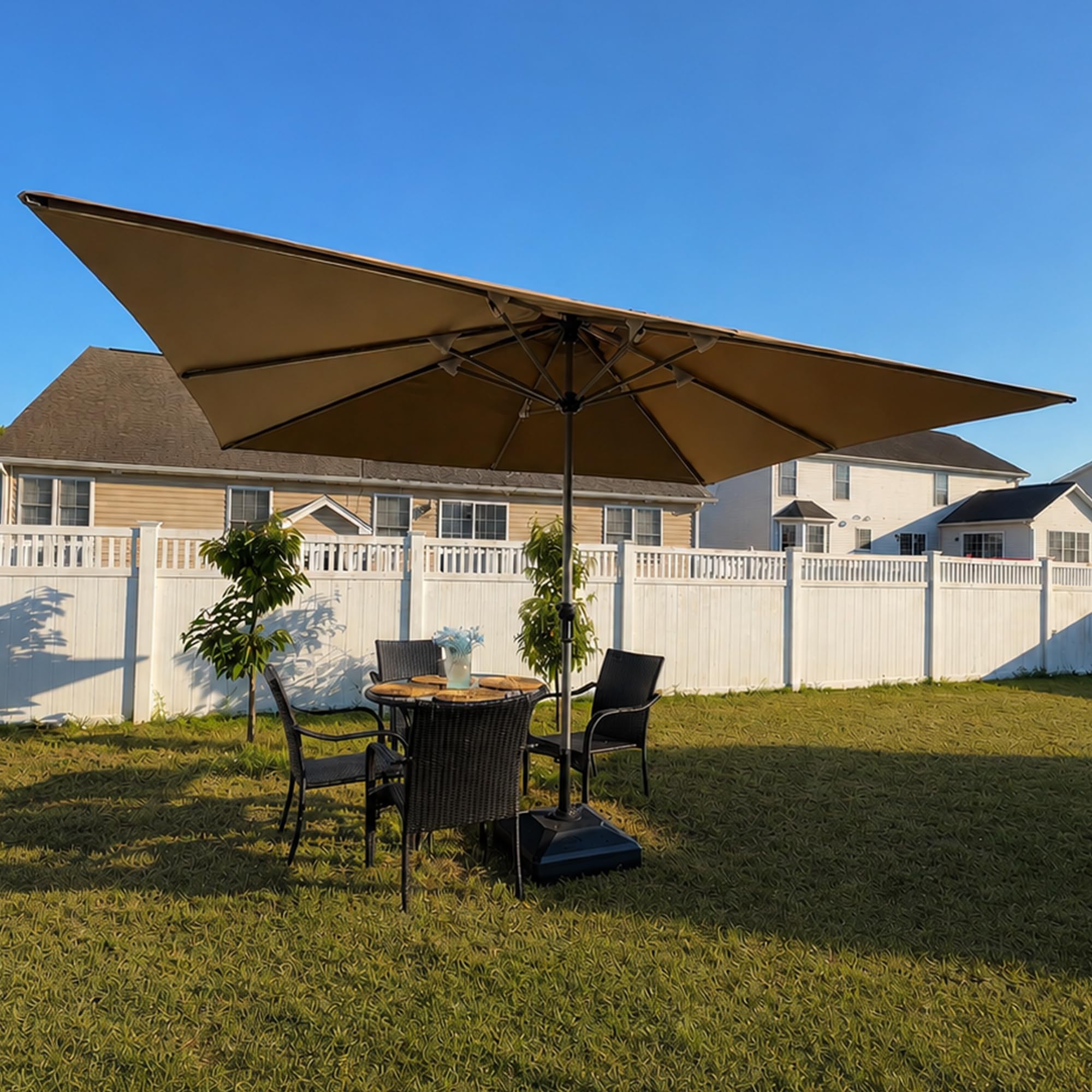PURPLE LEAF Marktschirm 270 × 350 cm Rechteckig mit Kurbel UV-Schutz, Taupe | Robustes Aluminium, Wasserabweisend, Einfache Montage, Leichtgängige Kurbel, Sonnenschirm UV-Schutz XL-Schatten für Gewerbe