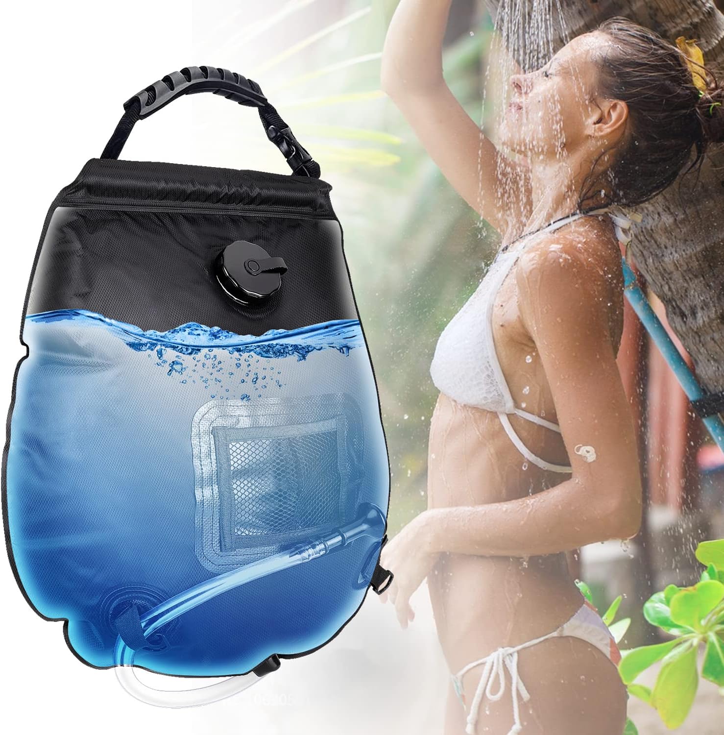 2BK Portable Outdoor Solar Shower Bag Camping Shower Bag 5 Gallons/20L with Removable Hose and On-Off Switchable Shower Head for Camping Beach Swimming Outdoor Traveling