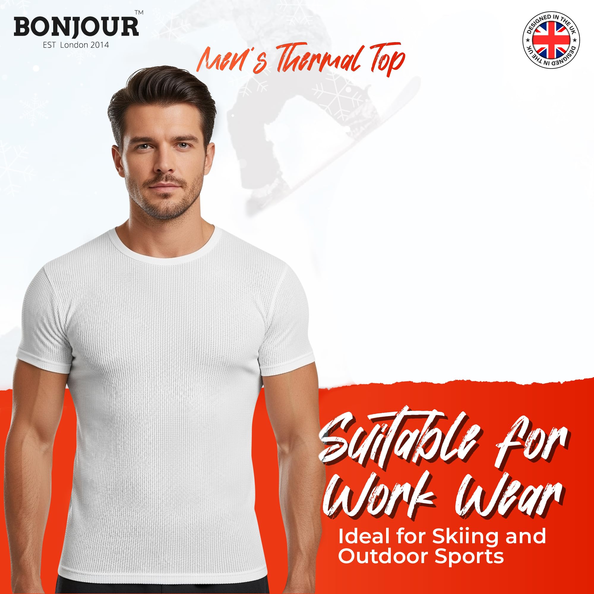 Bonjour Lot de 2 t-shirts thermiques pour homme, sous-vêtements chauds, tailles S, M, L, XL, XXL