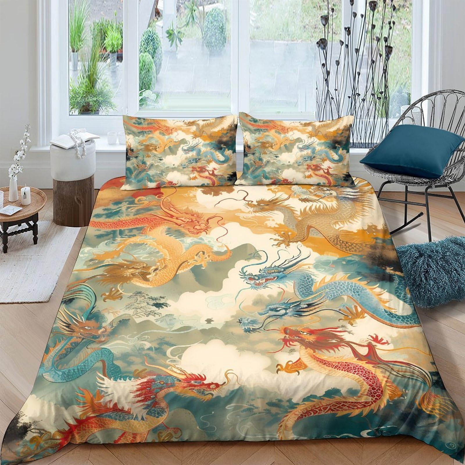 Ctjqhvkz Style-3 3D Printed Chinese Dragon Fitted Sheet Microfiber Soft Breathable Cloud Pattern Mattress Cover For Bedroom Guest Room Decor Single（135X200cm）