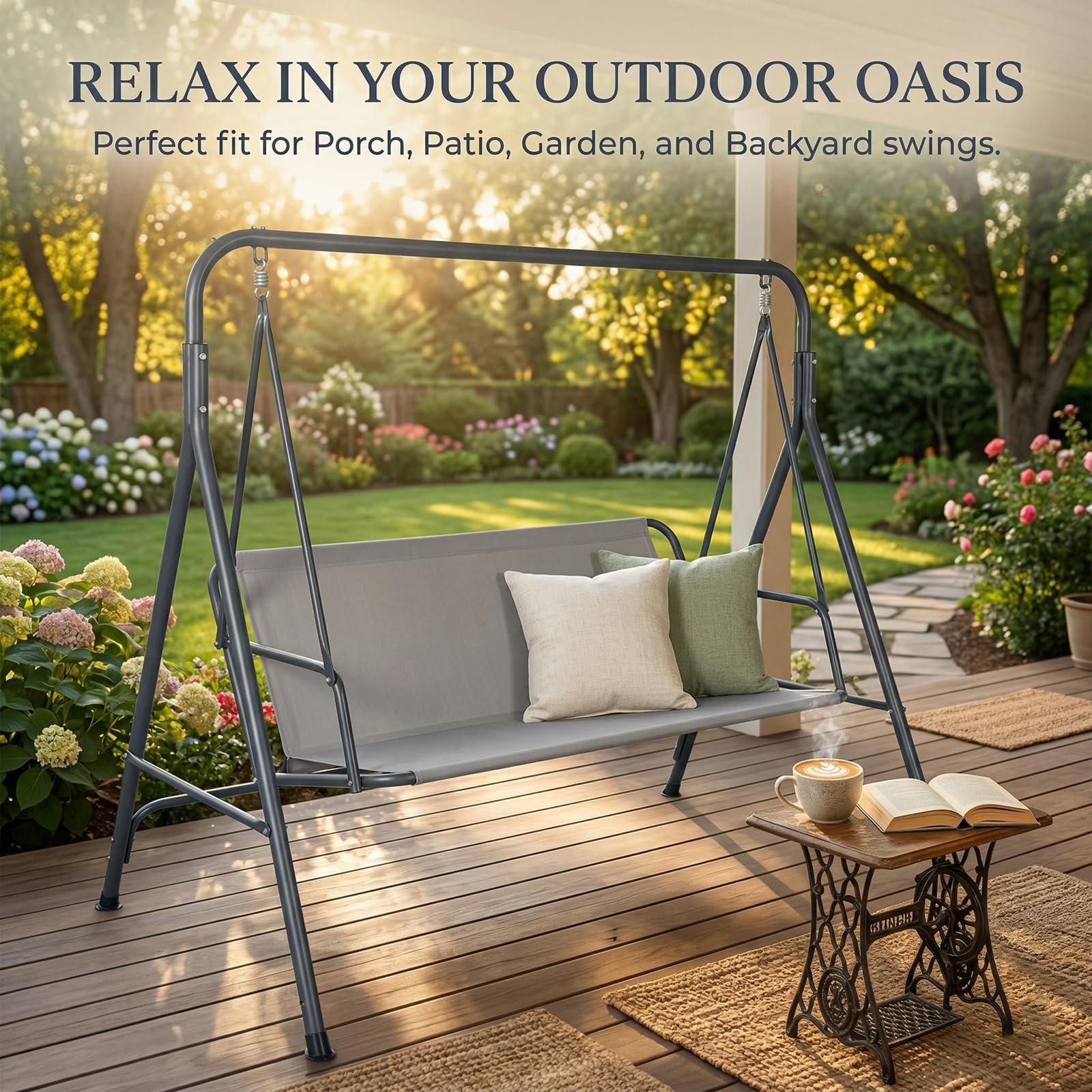 Housse de Siège de Balancelle 2/3 Places, Toile de Remplacement pour Assise de Balancelle de Jardin en Tissu Oxford 600D Robuste, Imperméable et Anti-UV,Beige,127x50x50cm