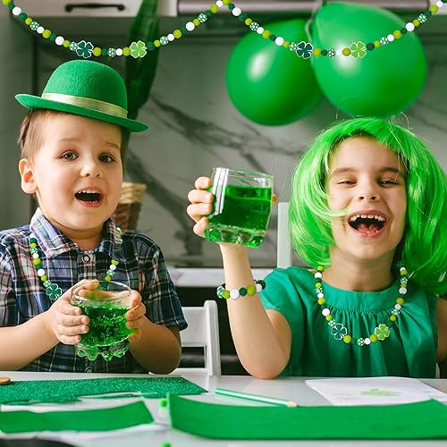 Miniatura 6 de JarThenaAMCS 104 cuentas de silicona para el día de San Patricio, trébol de trébol, cuentas espaciadoras sueltas con cuerda elástica, cuentas