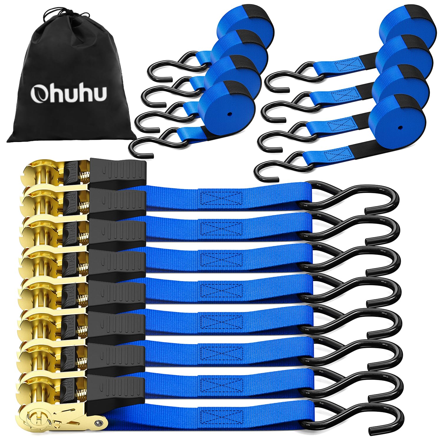 Ohuhu Ratchet Tie Down Strap 8-Pack 15 Ft - 500 lbs Load Cap with