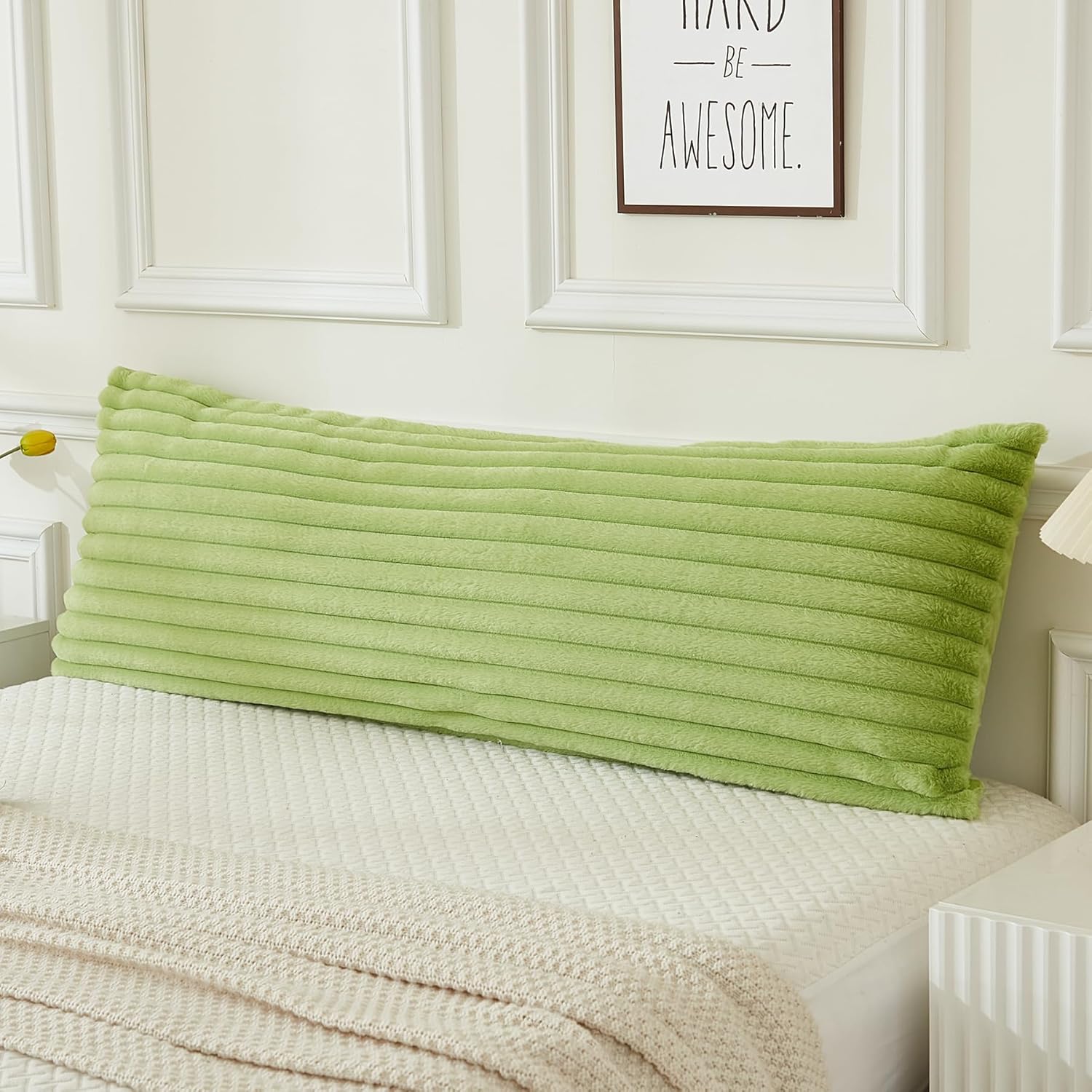 JAUXIO Faux Fur Fluffy Body Pillow Cover Luxury Striped