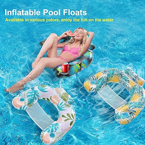 Miniatura 5 de ANNIL3 Pack Adult Inflatable Pool Floats Chair, Water Leisure Inflatable Floating Chair,Drink Holder, Ergonomic Headrest,Pool Floaties for Adults